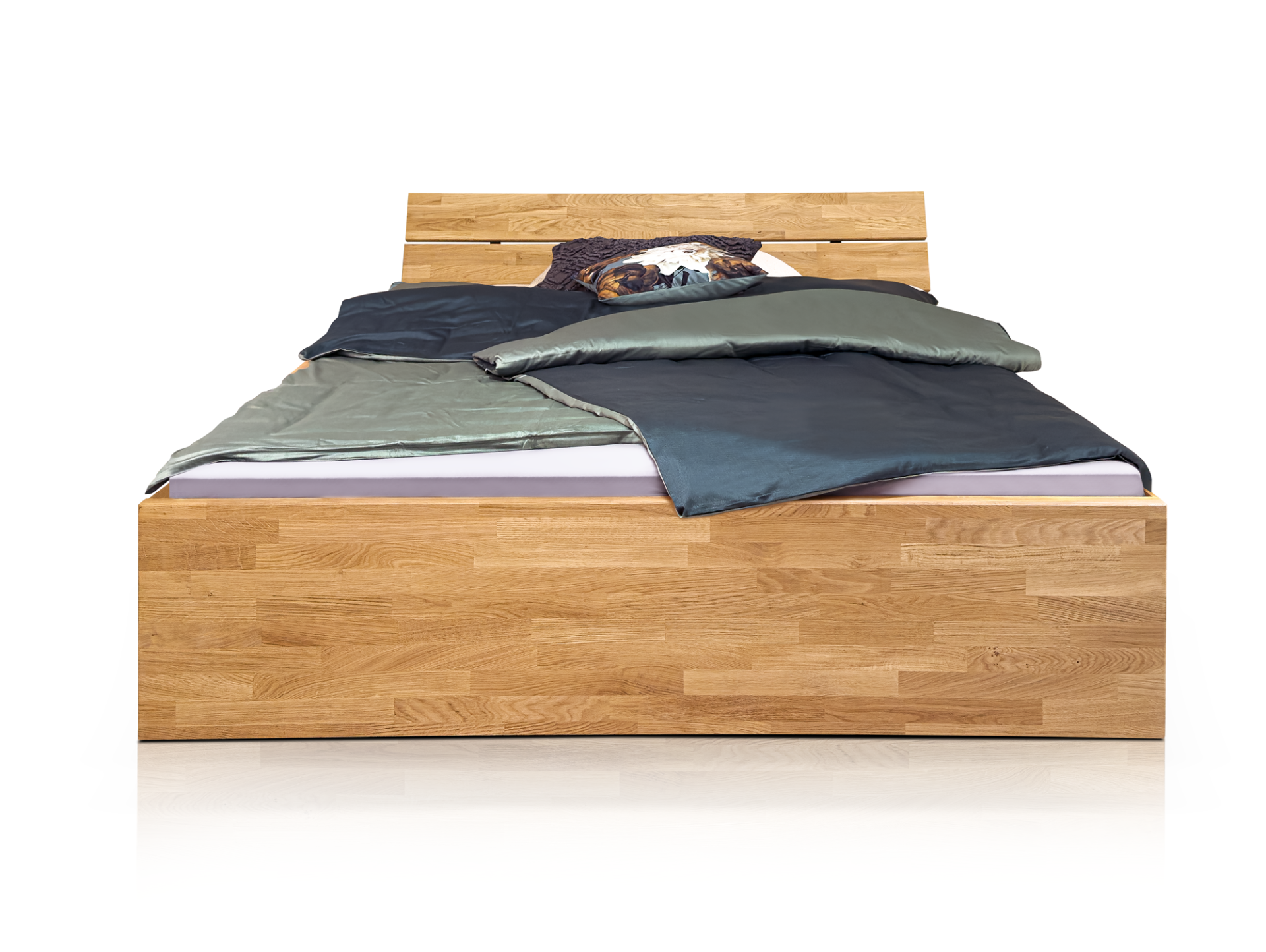 CHICO Stauraumbett mit Kopfteil, Material Massivholz 180 x 200 cm | Wildeiche unbehandelt | einseitig