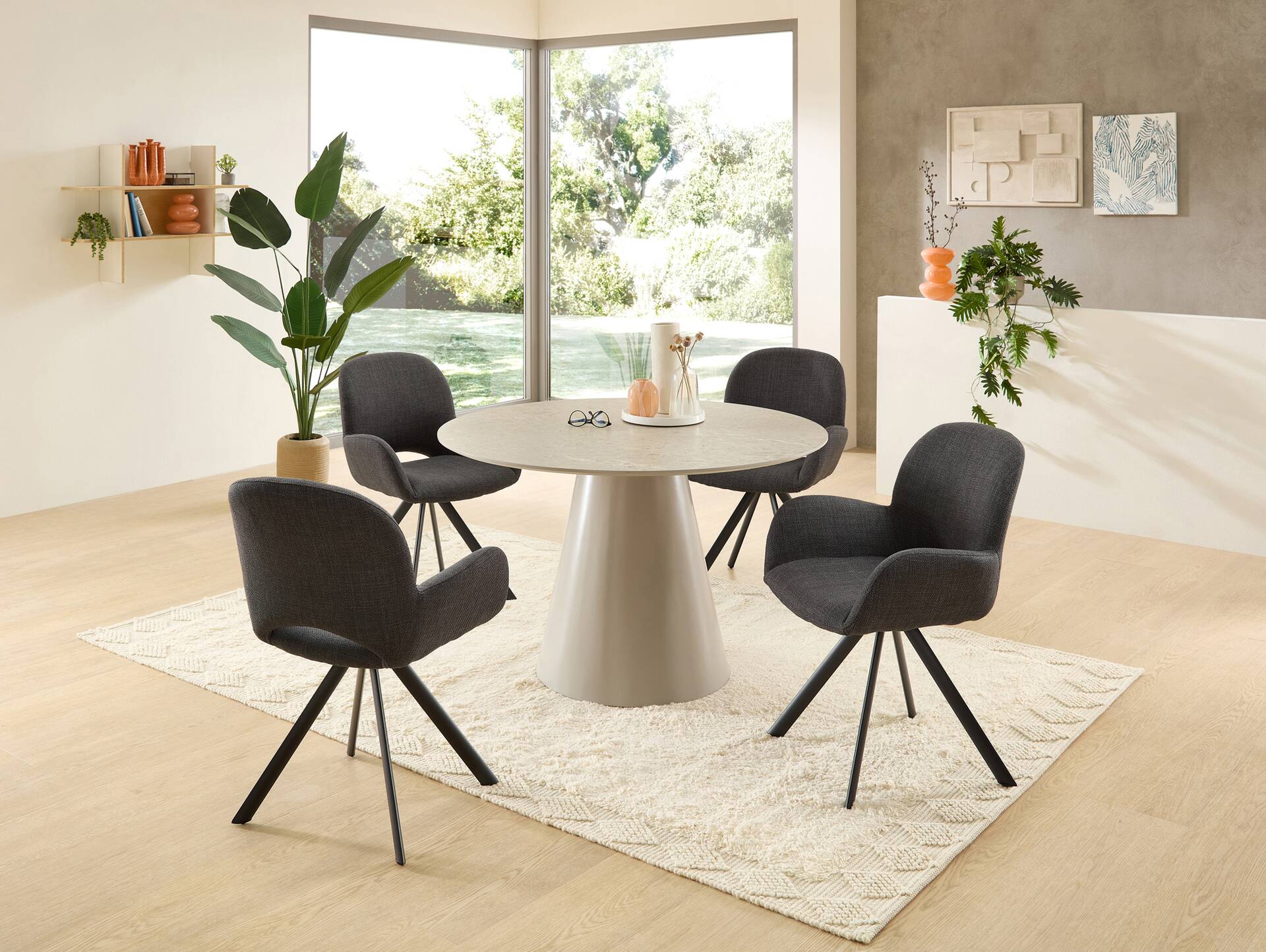 GIANNI Esstisch rund, Material MDF, Steinoptik, grau 