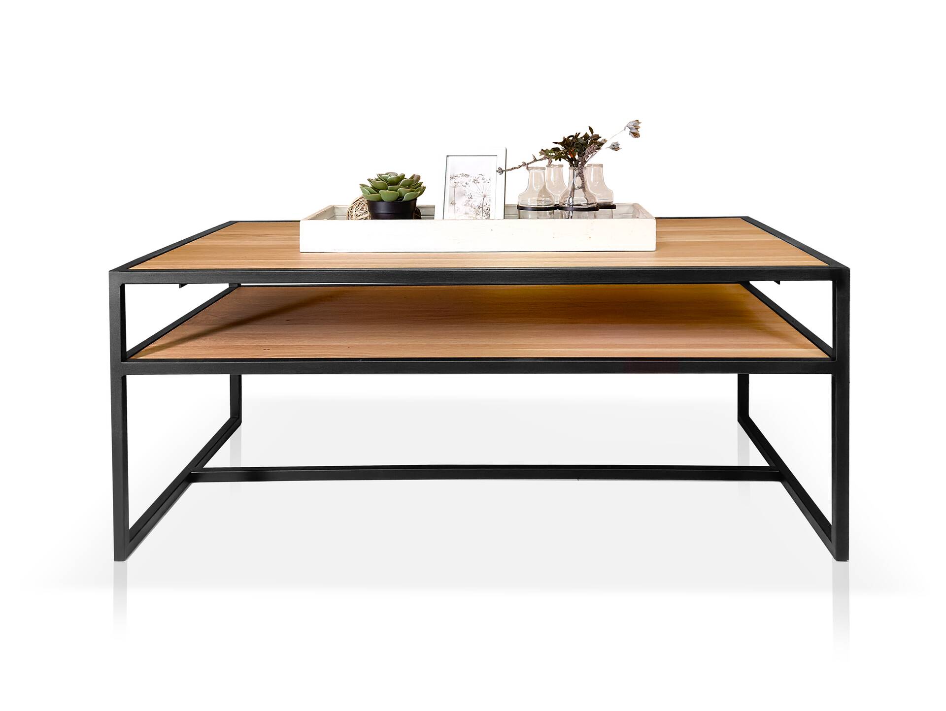 IOLA Couchtisch,  Material Massivholz/Metall, Eiche geölt/schwarz 