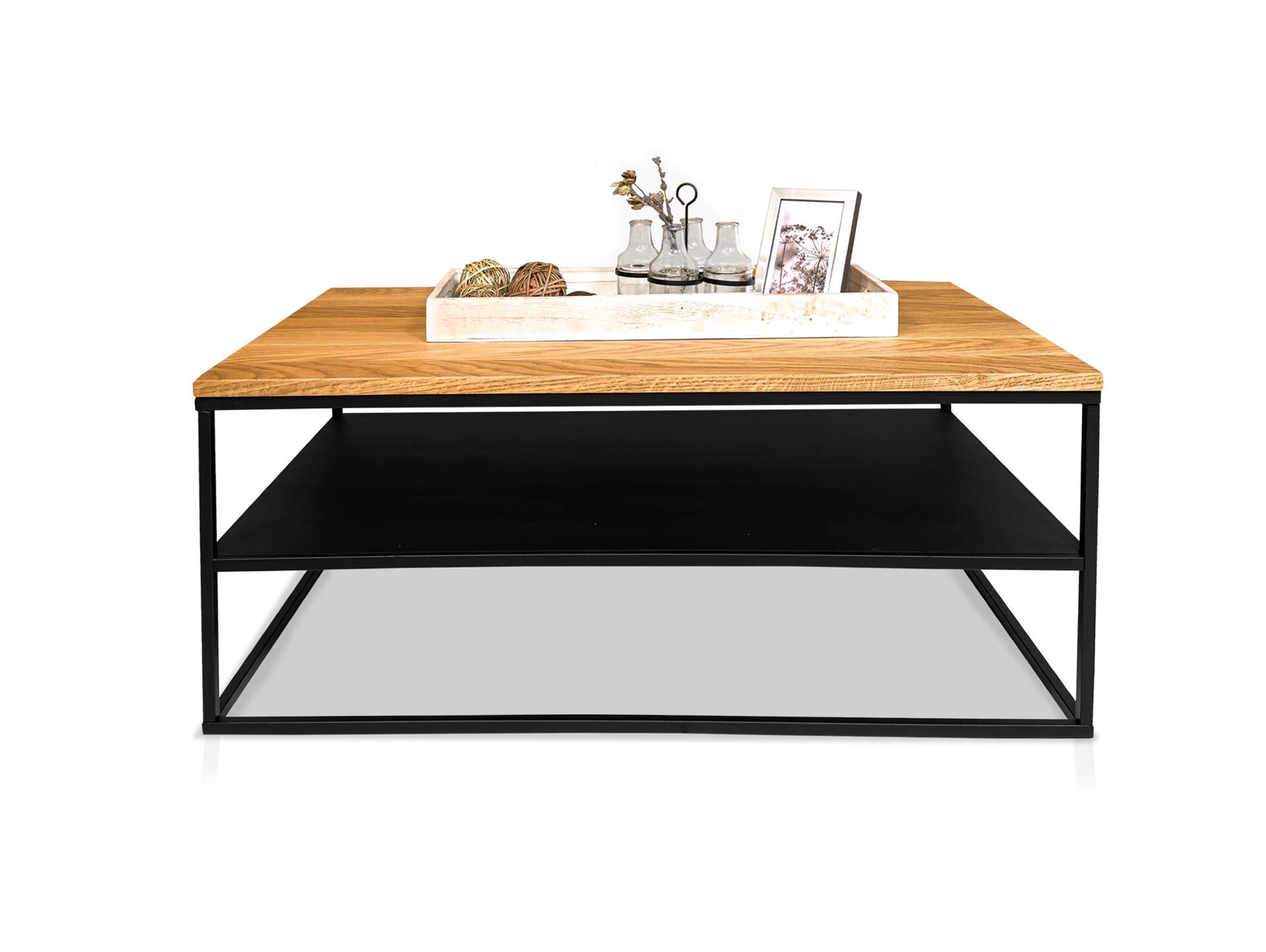 JAKOMO Couchtisch, Material Massivholz/Metall, Eiche geölt/schwarz 