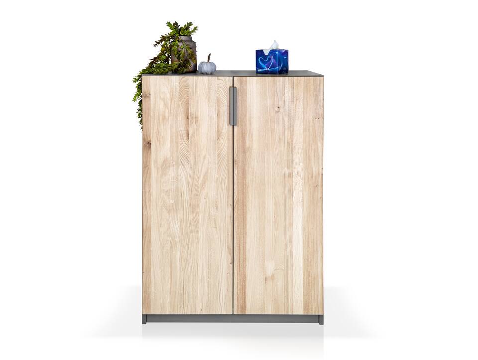 OFFICE OAK Aktenschrank V, Material teilmassiv, Eiche/graphitfarbig 