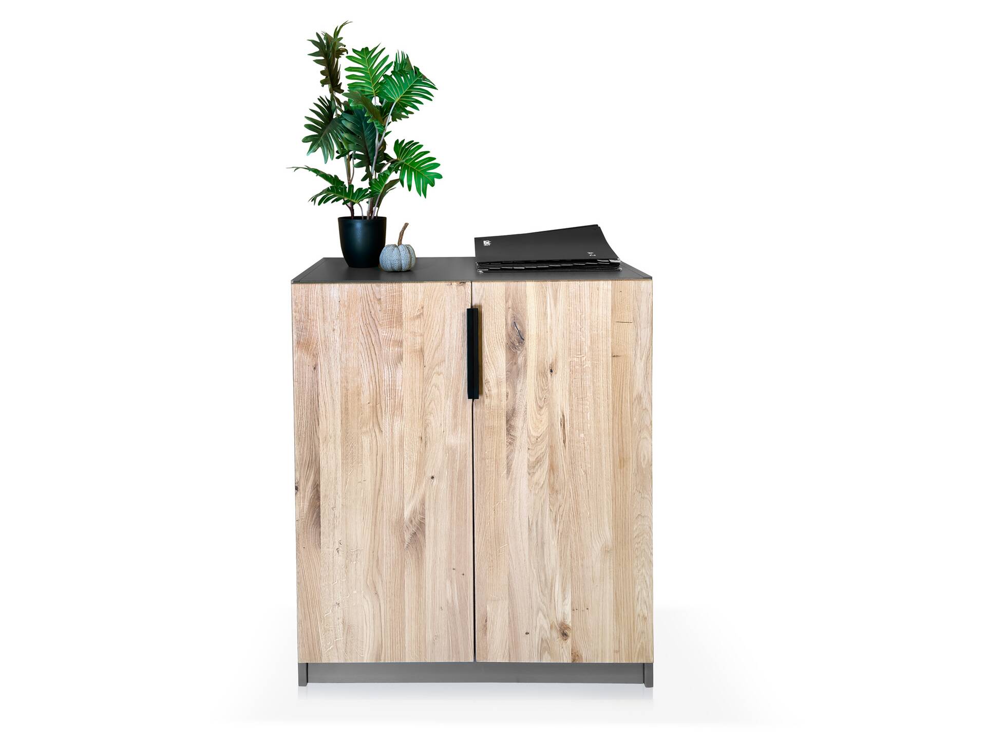 OFFICE OAK Aktenschrank klein, Material teilmassiv, Eiche/grahitfarbig 