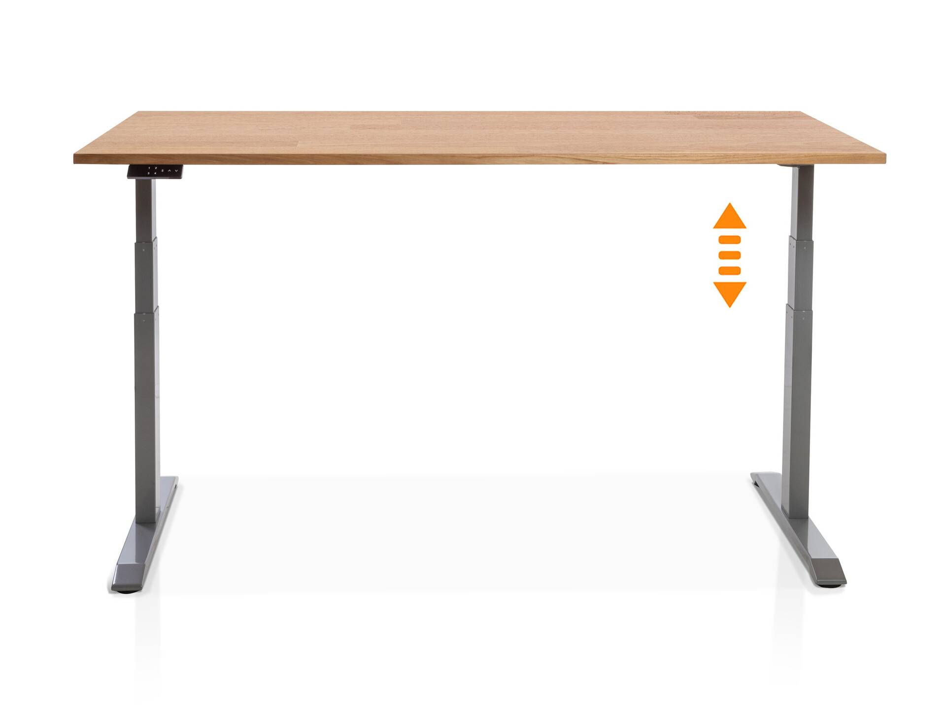 OFFICE ONE Massiv, elektrisch höhenverstellbarer Schreibtisch / Stehtisch, Material Massivholz 120 x 80 cm | Buche | grau
