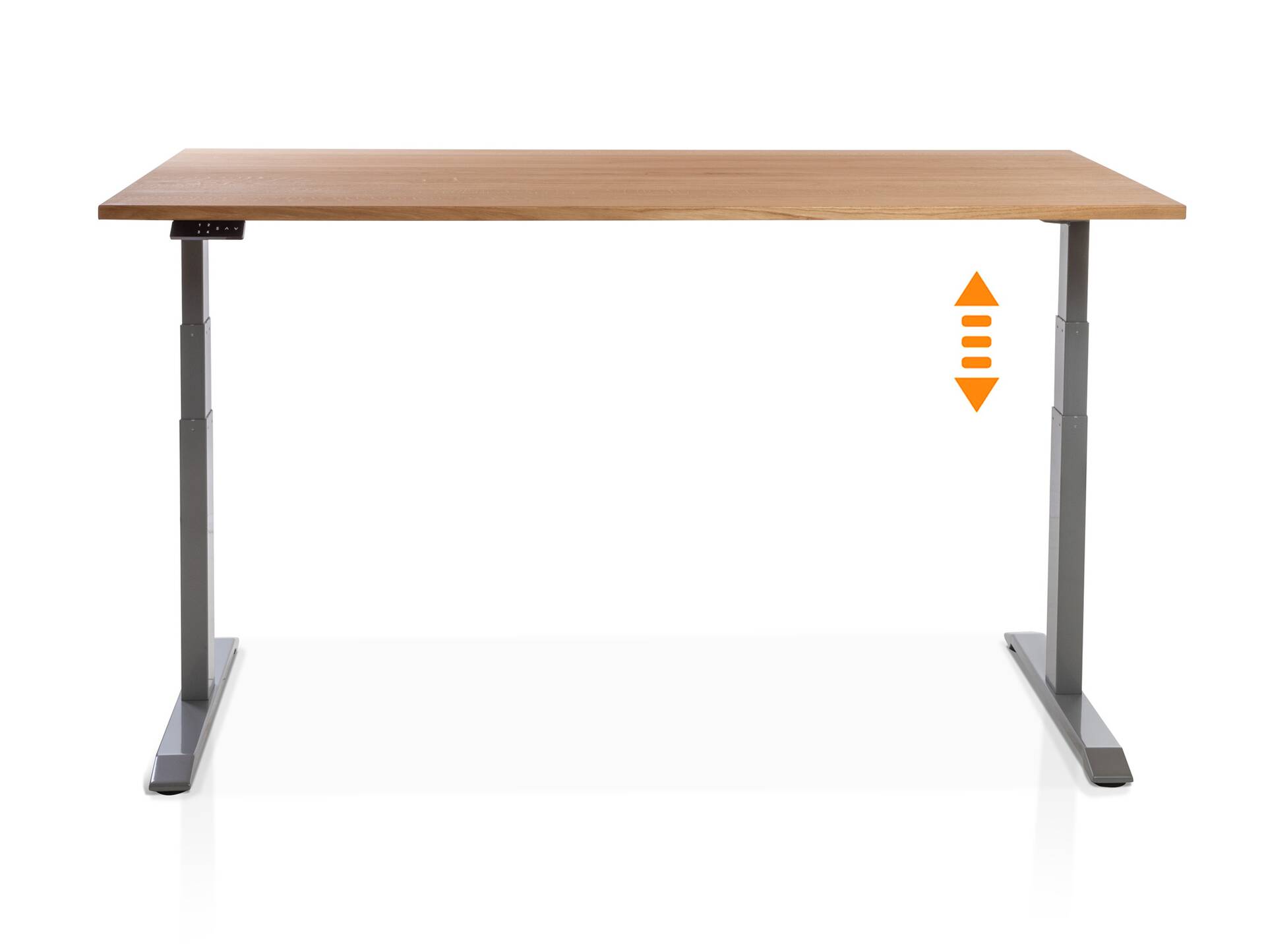 OFFICE ONE Massiv, elektrisch höhenverstellbarer Schreibtisch / Stehtisch, Material Massivholz 160 x 80 cm | Eiche | grau