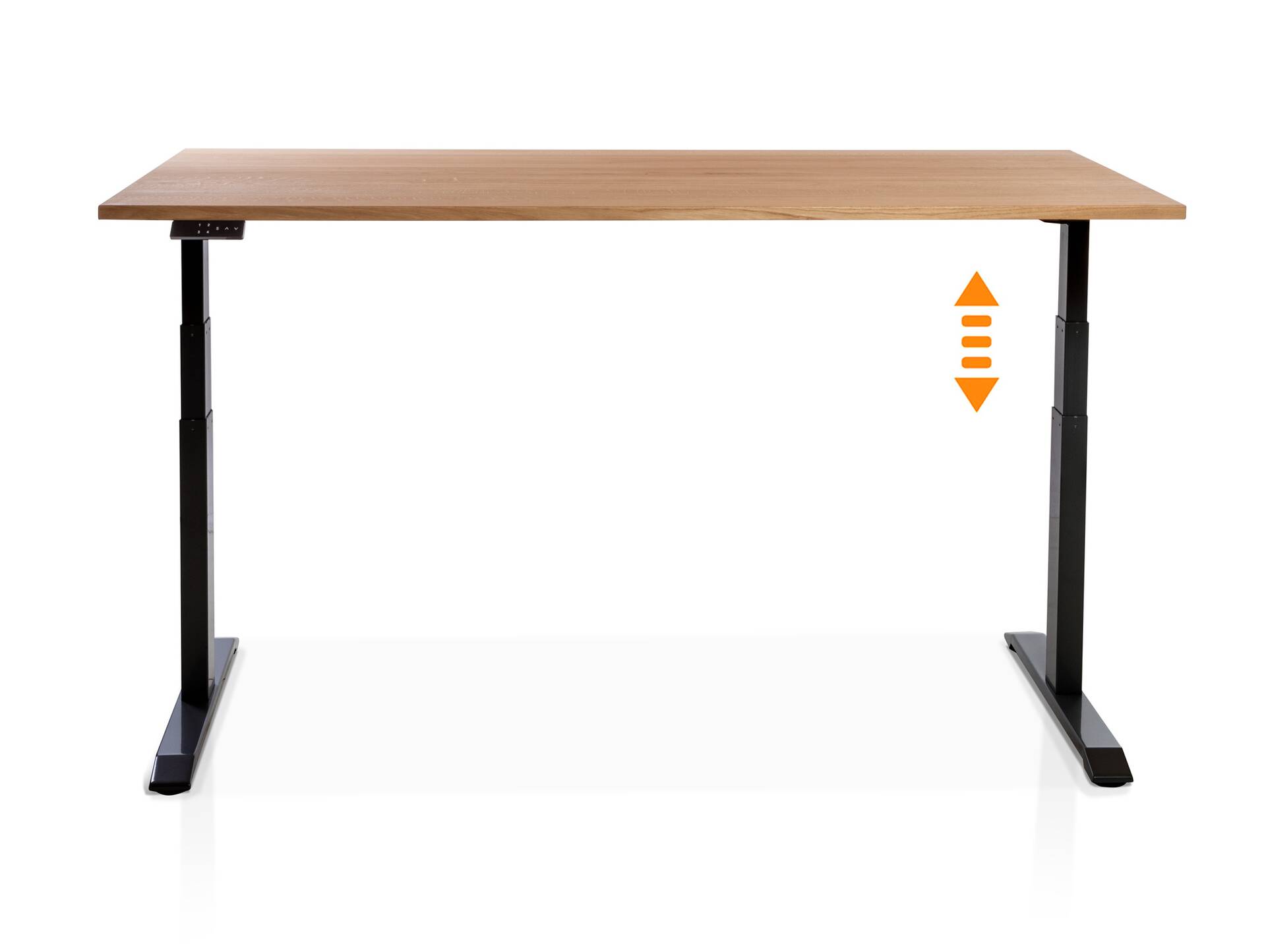 OFFICE ONE Massiv, elektrisch höhenverstellbarer Schreibtisch / Stehtisch, Material Massivholz 180 x 80 cm | Eiche | schwarz