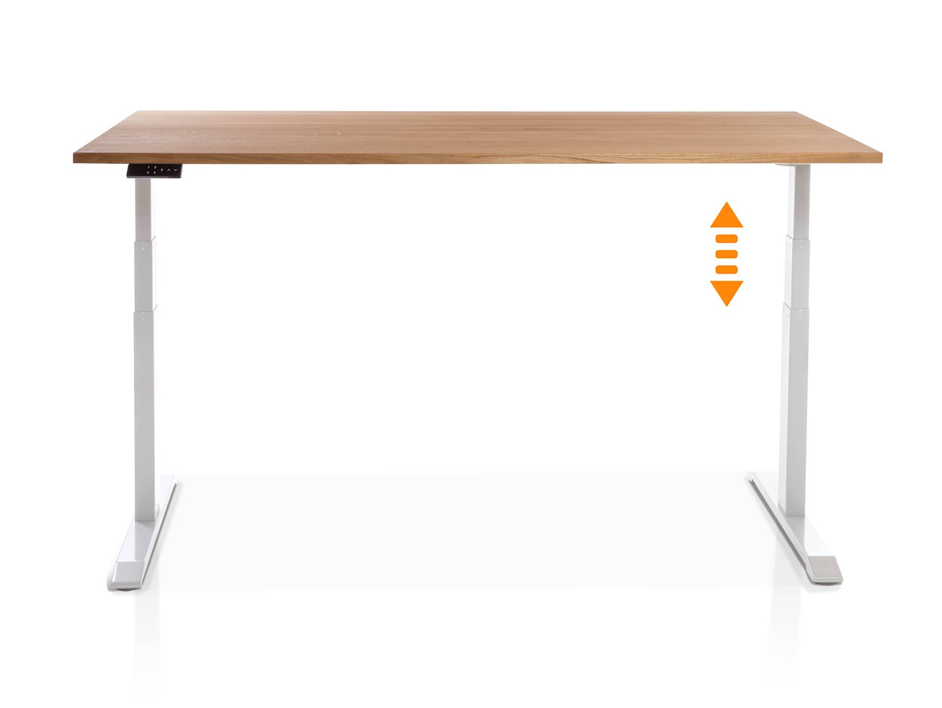 OFFICE ONE Massiv, elektrisch höhenverstellbarer Schreibtisch / Stehtisch, Material Massivholz 120 x 80 cm | Eiche | weiss