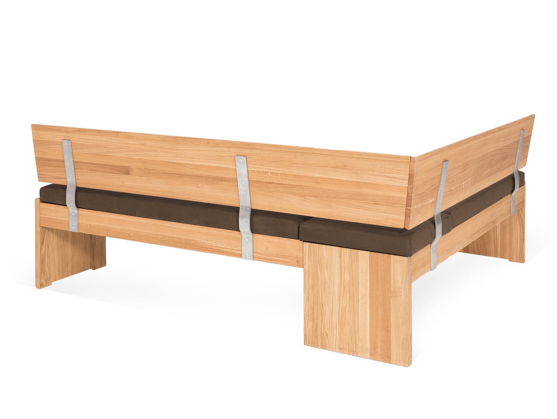 SCOTT Eckbank mit Truhe, Material Massivholz/Bezug Kunstfaser Eiche | 167 x 192 cm | nougat
