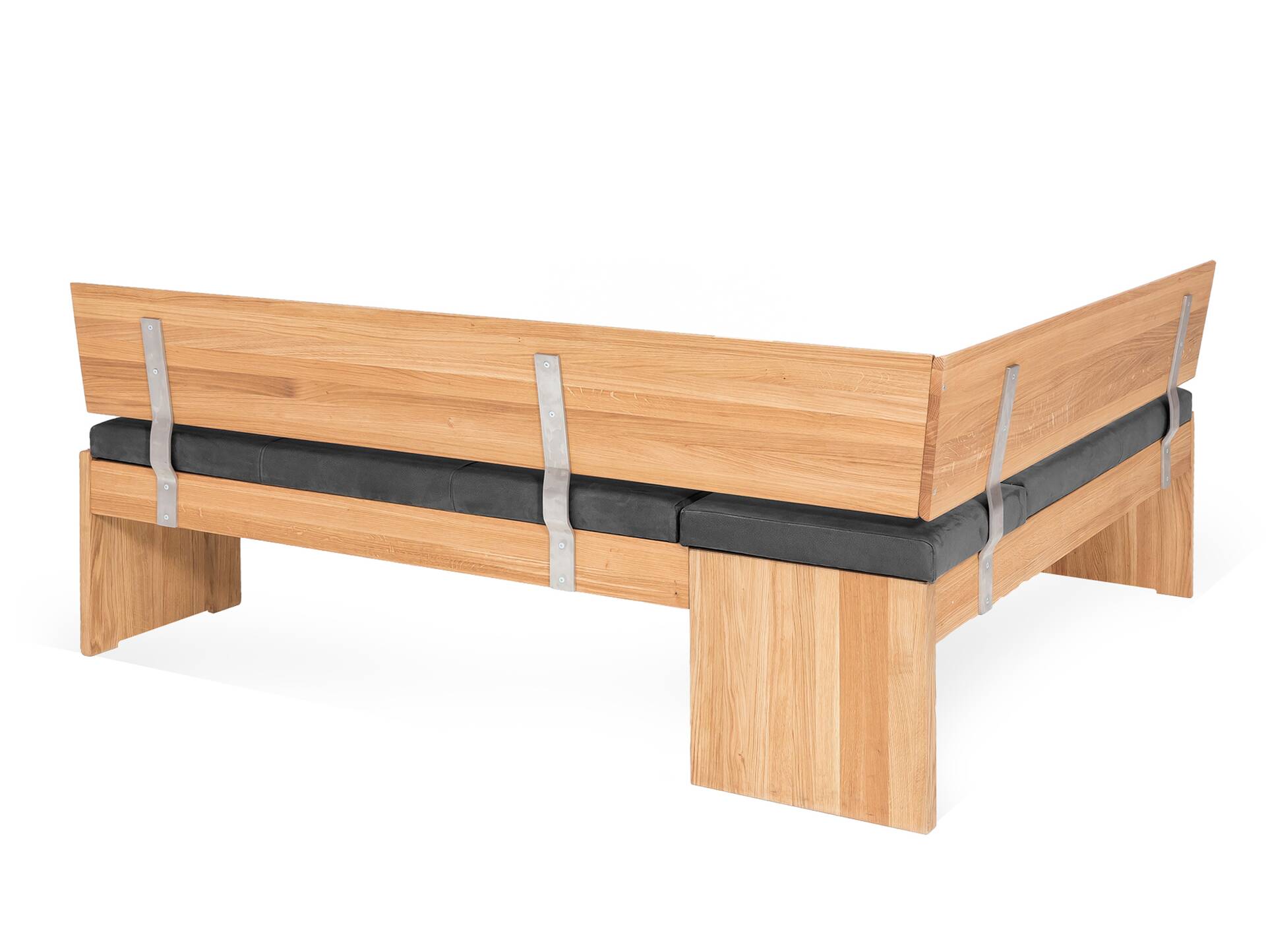 SCOTT Eckbank mit Truhe, Material Massivholz/Bezug Kunstfaser Kernbuche | 147 x 167 cm | grau 