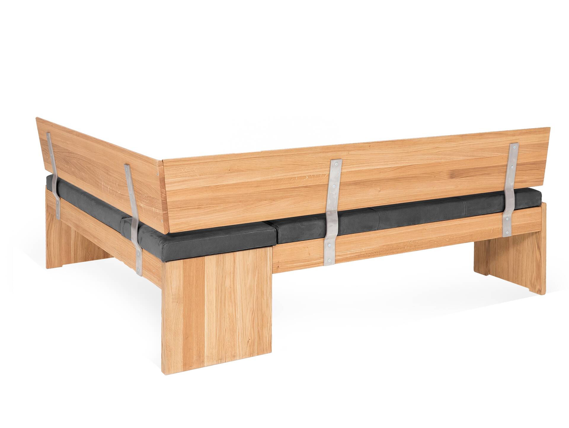 SCOTT Eckbank mit Truhe, Material Massivholz/Bezug Kunstfaser Kernbuche | 167 x 147 cm | grau 