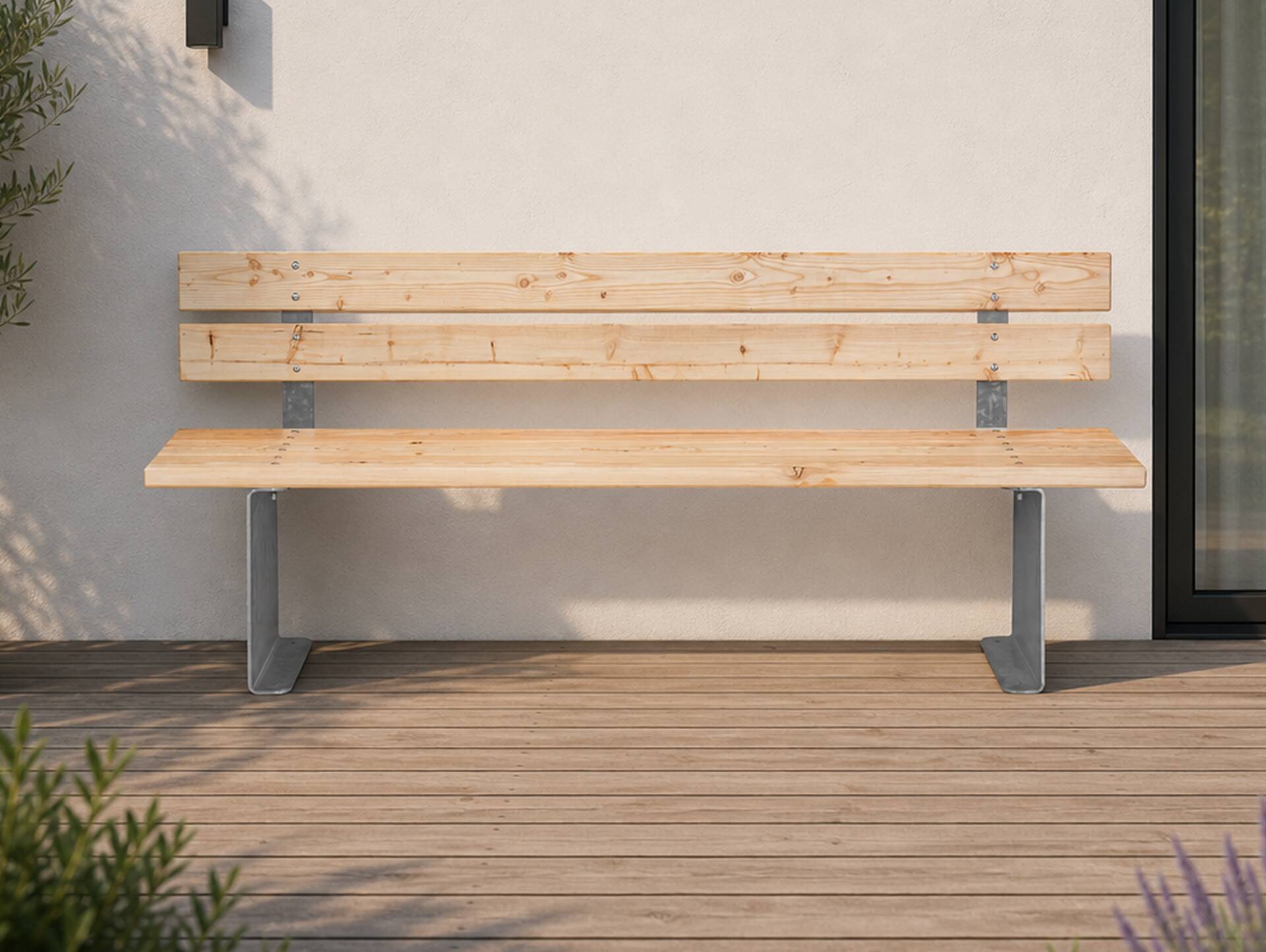 GAVINO Gartenbank mit Lehne, Material Massivholz/Edelstahl 150 cm