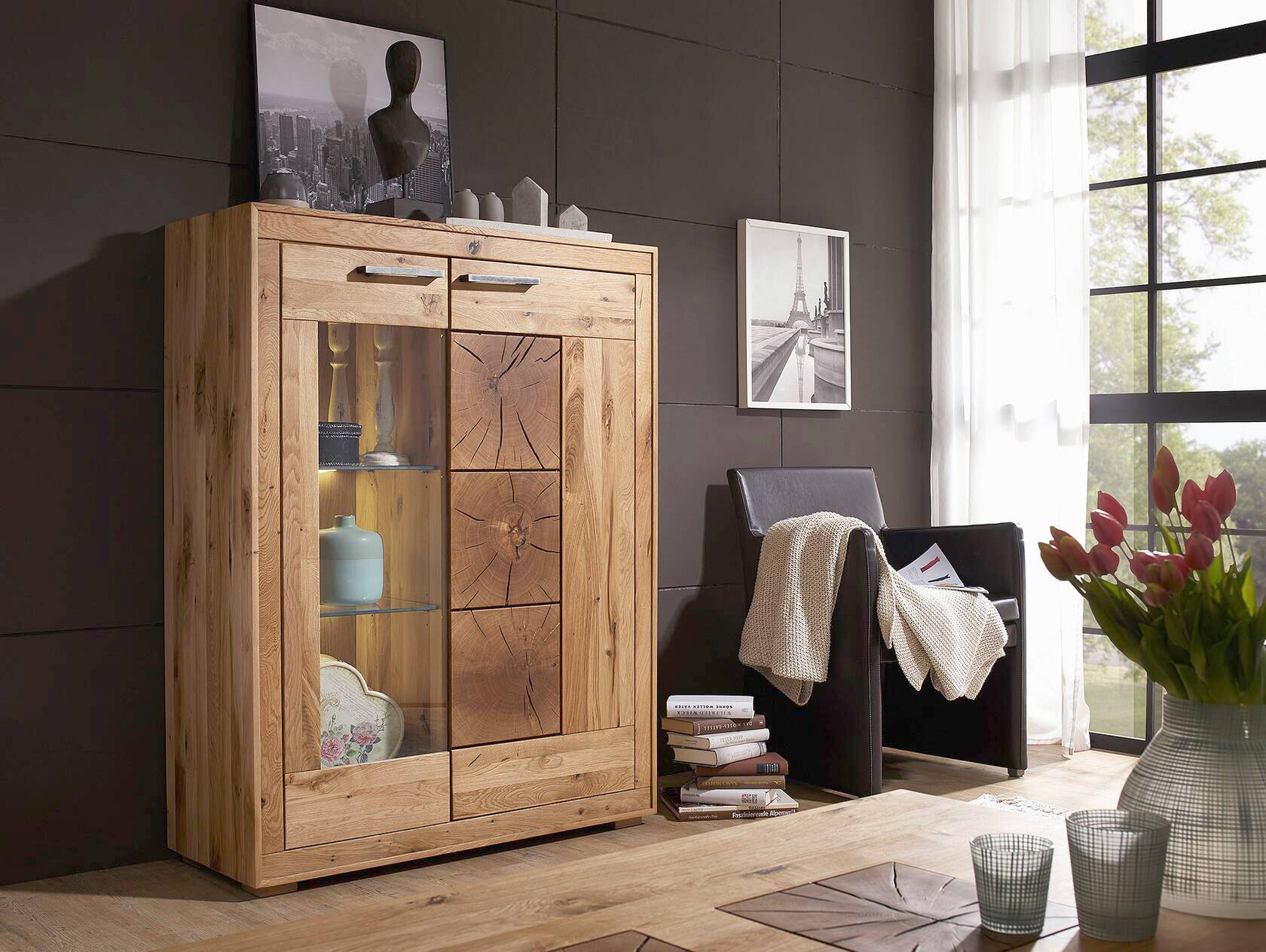 WINSTON I Highboard links, Material Massivholz, Wildeiche geölt 