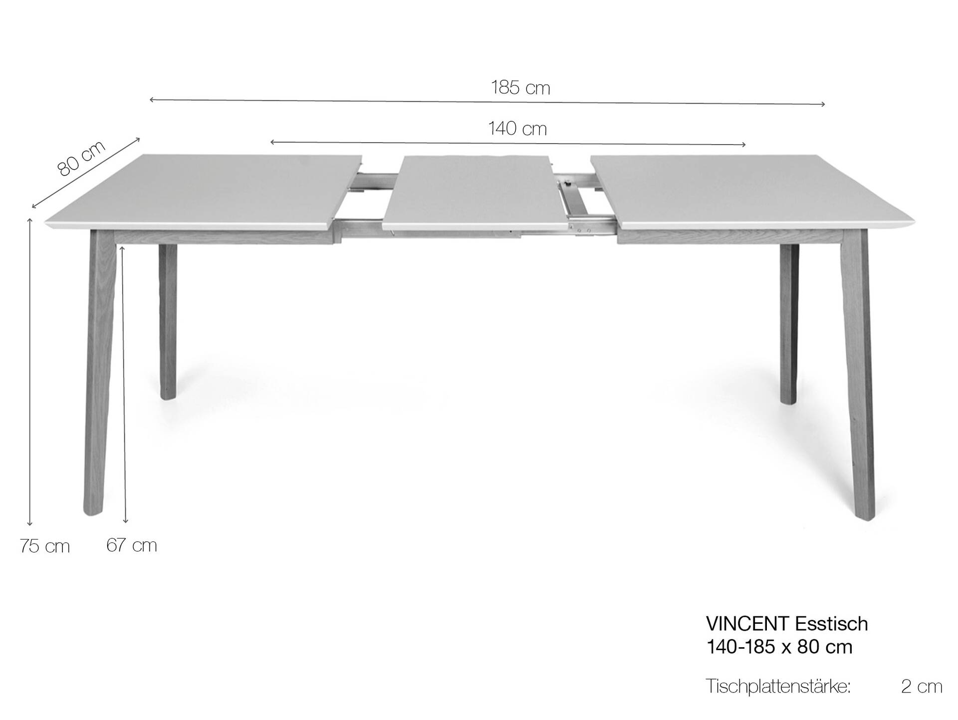 VINCENT Esstisch, Material Massivholz 140/185 x 80 cm | Buche