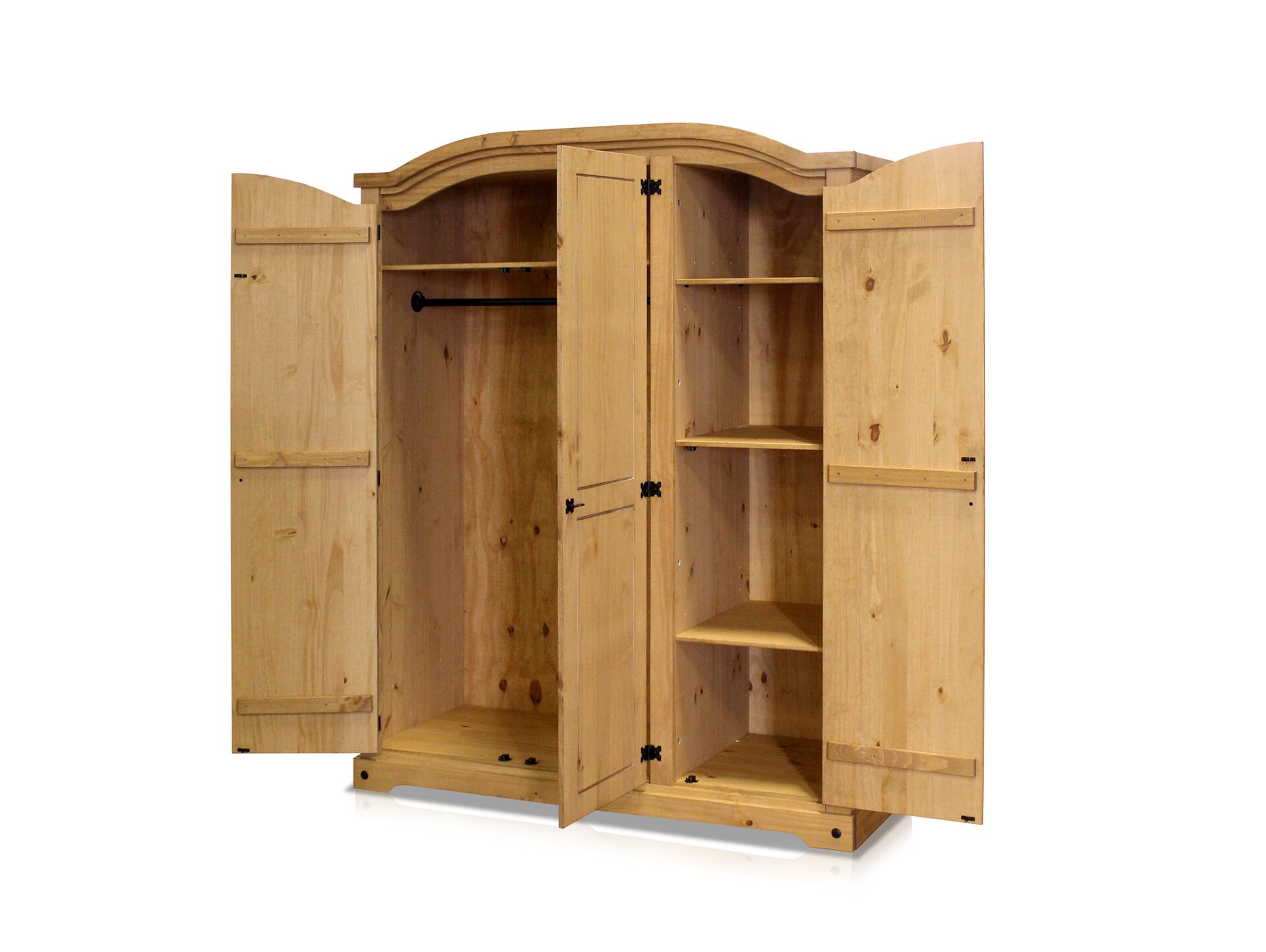 TURANO Kleiderschrank, Material Massivholz, Kiefer honigfarbig gewachst 3-türig
