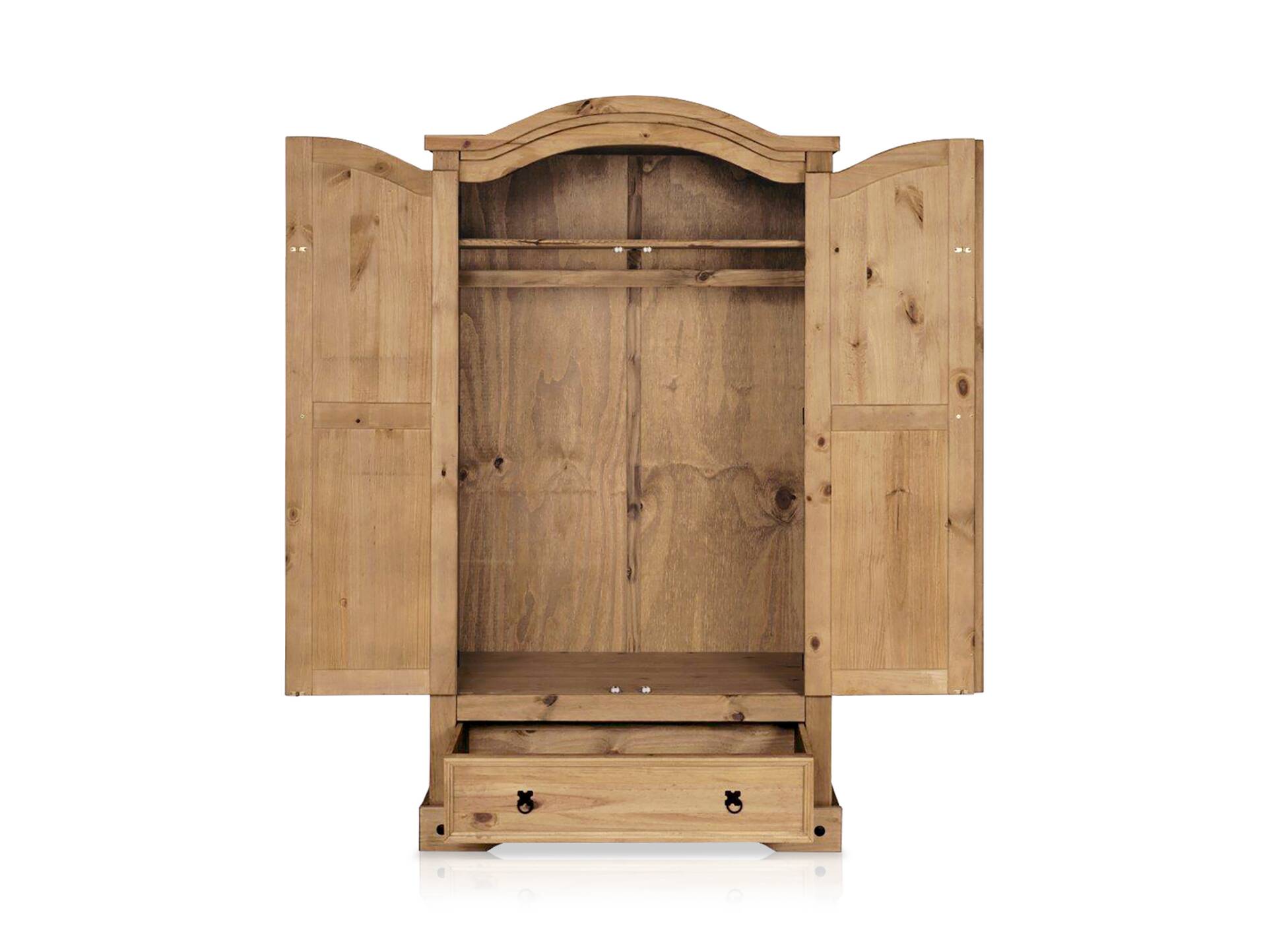 TURANO Kleiderschrank mit Schubkasten, Material Massivholz, Kiefer honig gewachst 2-türig