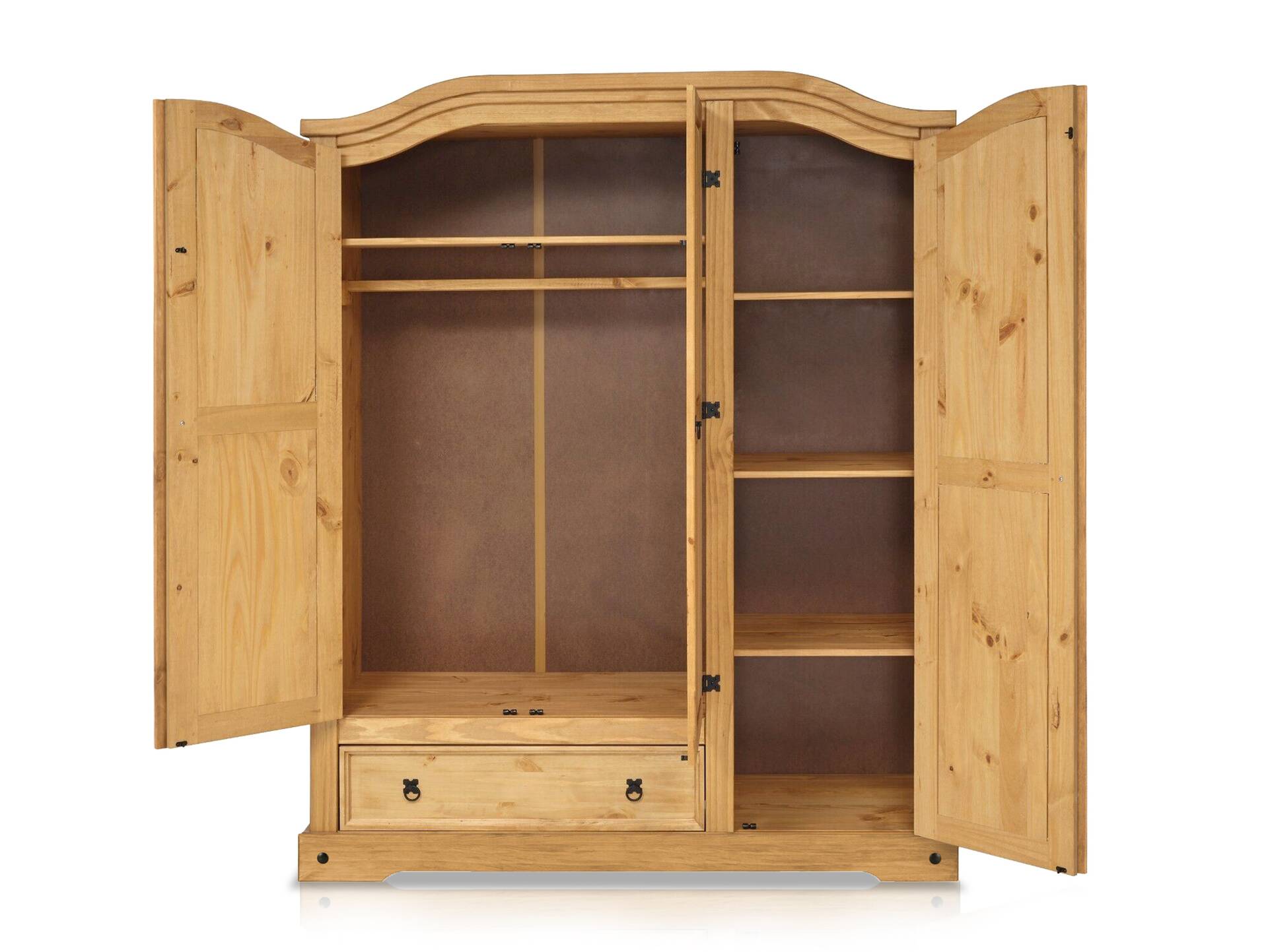 TURANO Kleiderschrank mit Schubkasten, Material Massivholz, Kiefer honig gewachst 3-türig