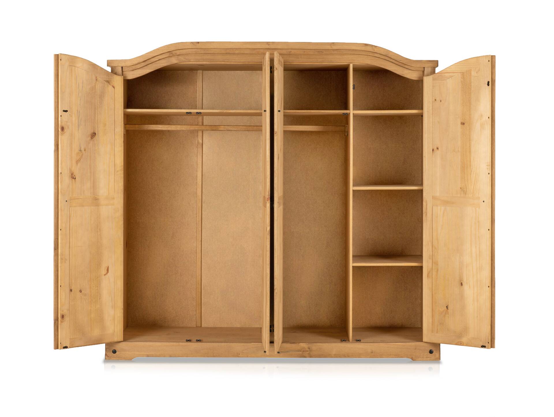 TURANO Kleiderschrank, Material Massivholz, Kiefer honigfarbig gewachst 4-türig