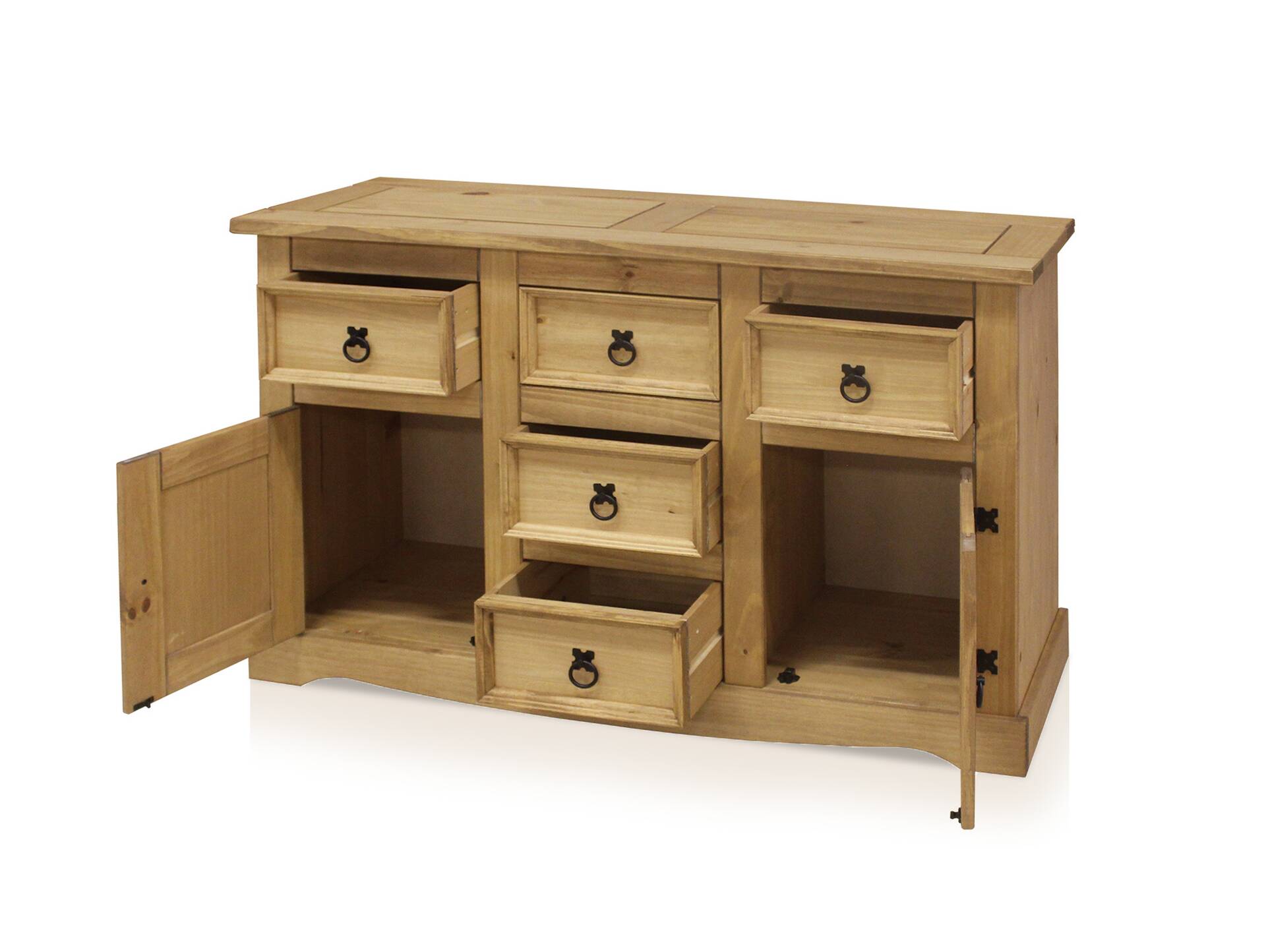 CORTON Kommode 2 Türen + 5 Schubkästen, Material Massivholz, Kiefer honigfarbig gewachst 