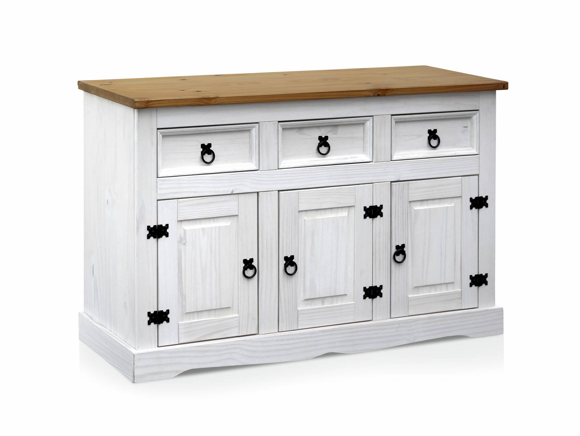 CORTON Sideboard, Material Massivholz, Kiefer gewachst Weiß/Honigfarbig