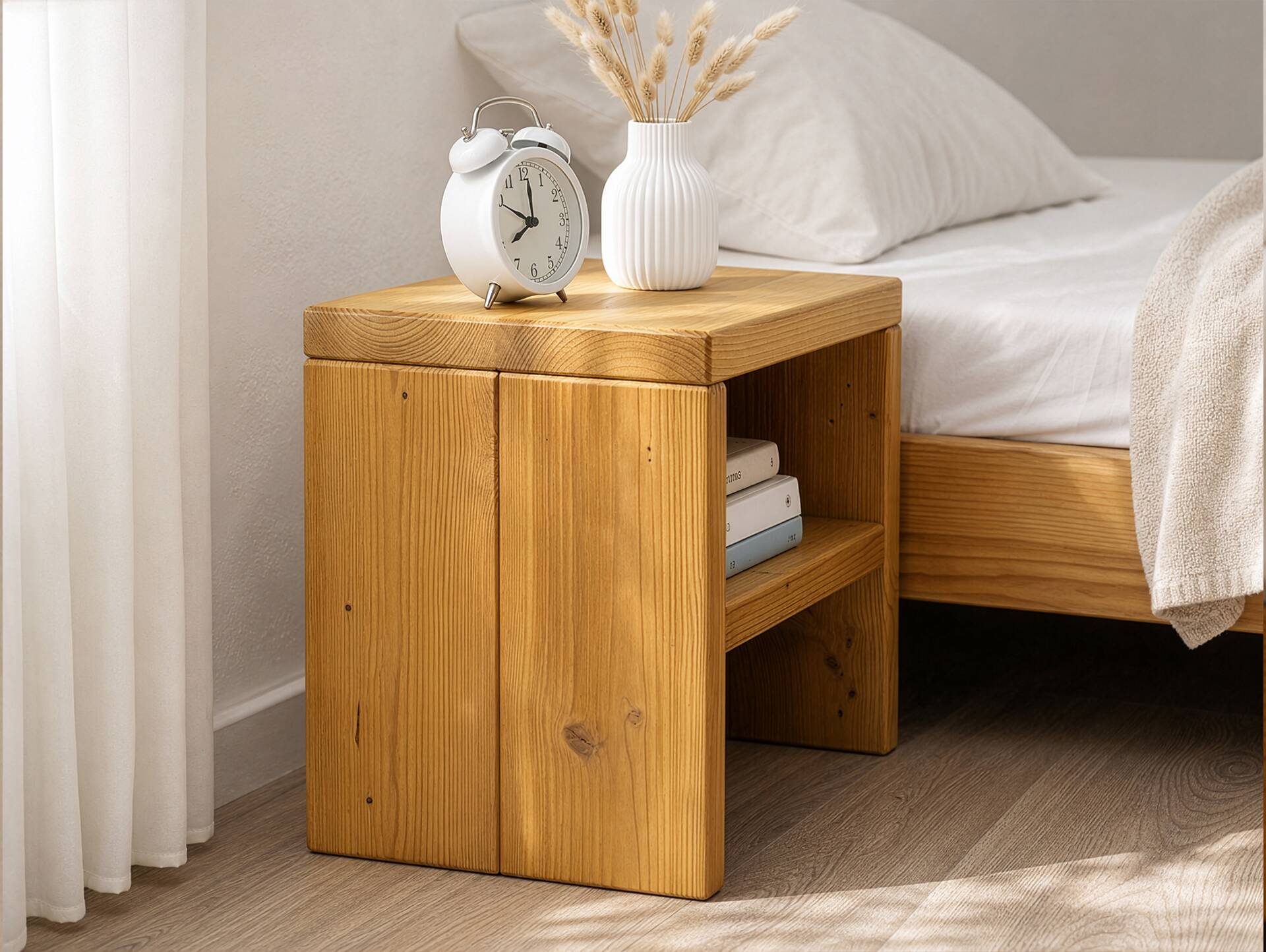 CURBY Nachtkommode, rustikale Altholzoptik, Material Massivholz, Fichte natur
