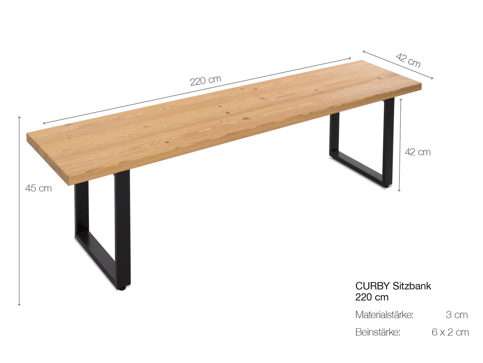 CURBY Sitzbank, rustikale Altholzoptik, Material Massivholz, Fichte gebürstet 220 cm | natur | ohne Rückenlehne | ohne Sitzkissen