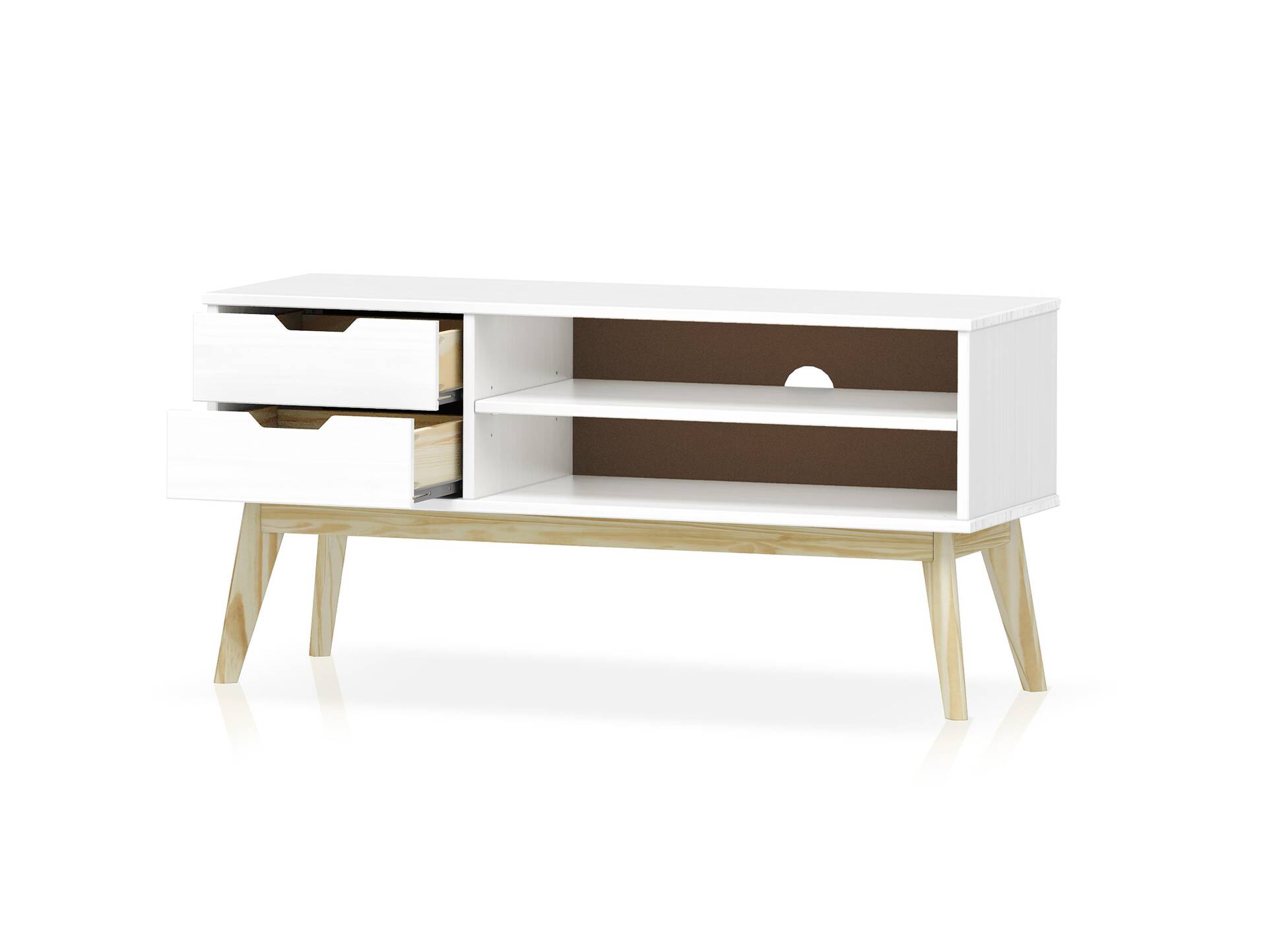 BARNY TV Lowboard II, Material Massivholz, Kiefer Kiefer weiss lackiert
