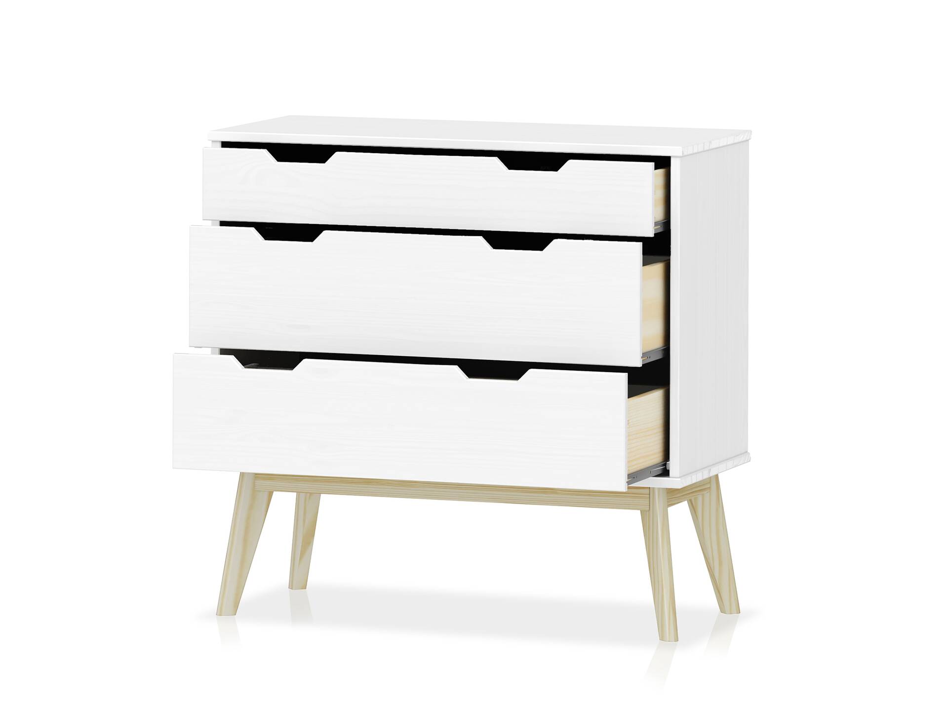 BARNY Kommode 3 Schubkästen, Material Massivholz, Kiefer Kiefer weiss lackiert