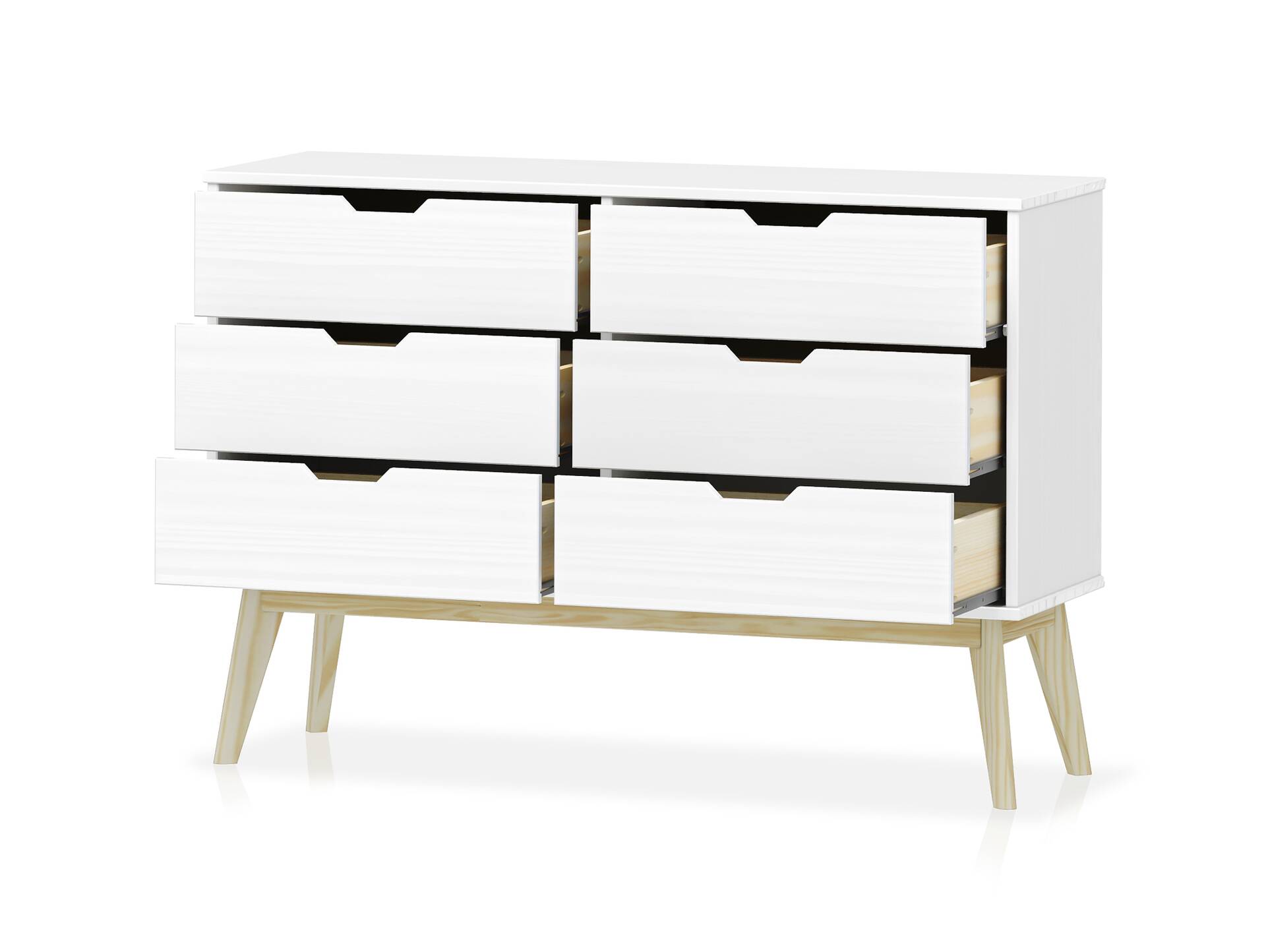 BARNY Kommode 6 Schubkästen, Material Massivholz, Kiefer Kiefer weiss lackiert