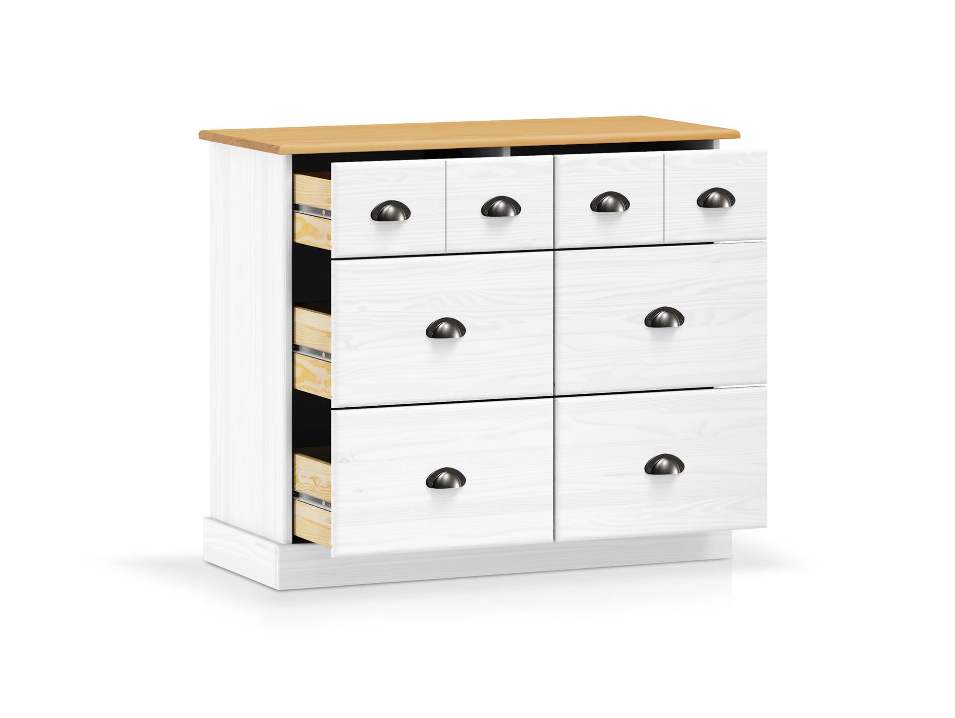 KUNO Kommode II 4+2 Schubkästen, Material Massivholz Kiefer weiss