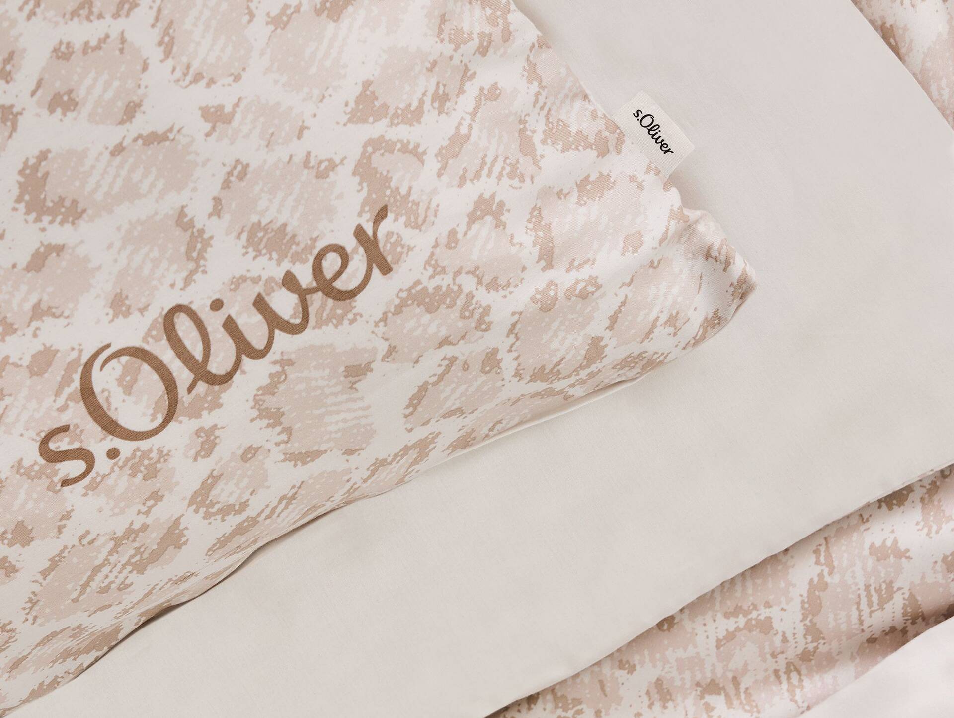 s.OLIVER Satinbettwäsche 135x200 cm, Leoparden-Design, beige 
