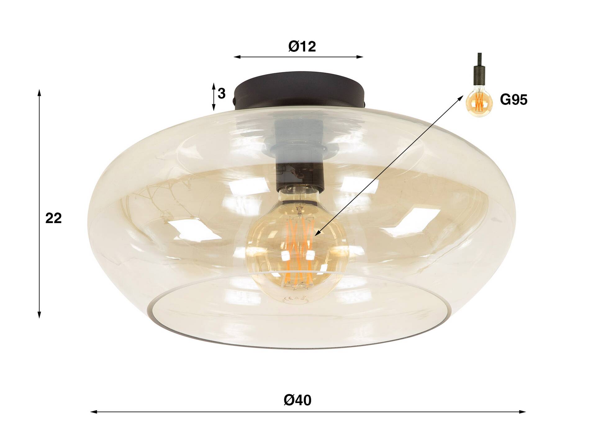CYRIAN Deckenlampe, 1-flammig, Material Glas, bernsteinfarbig 
