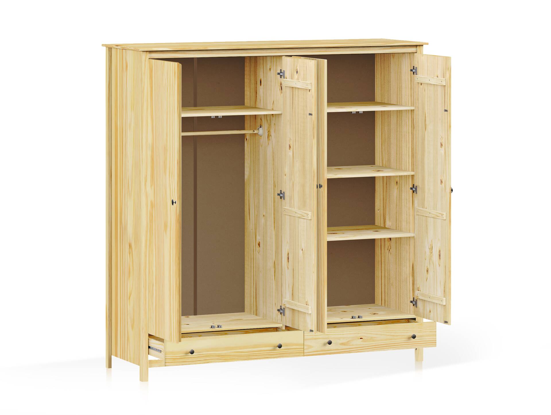 TOBINO Kleiderschrank 4trg, Material Massivholz, Kiefer Kiefer natur | Metall