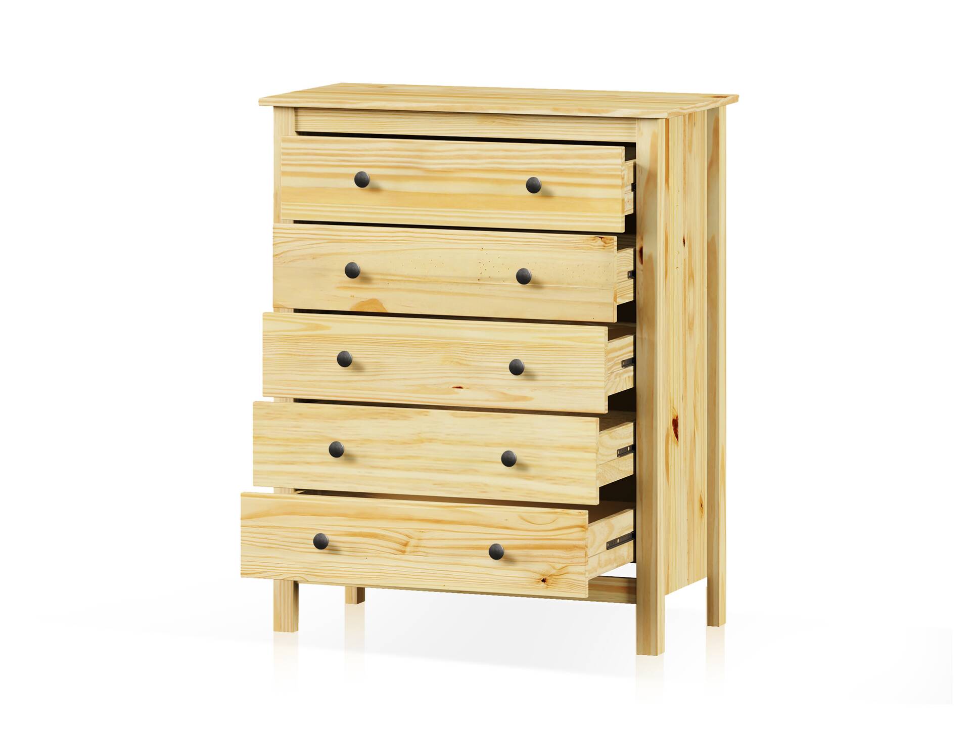 TOBINO Kommode mit 5 Schubladen, Material Massivholz, Kiefer Kiefer natur | Metall