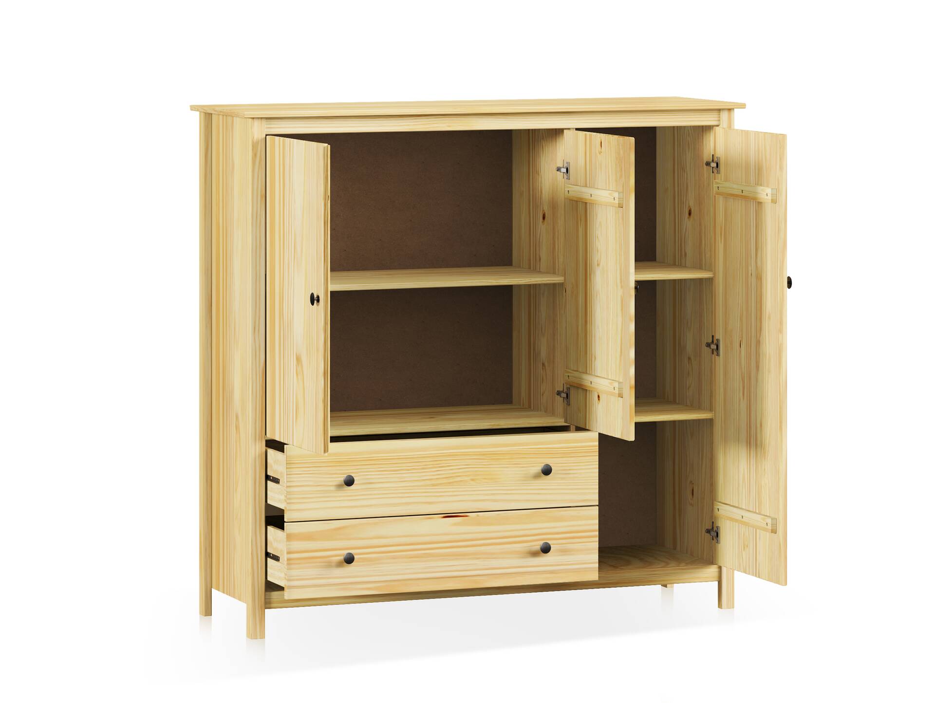 TOBINO Kleiderschrank/Wäscheschrank 3trg, Material Massivholz, Kiefer Kiefer natur | Metall