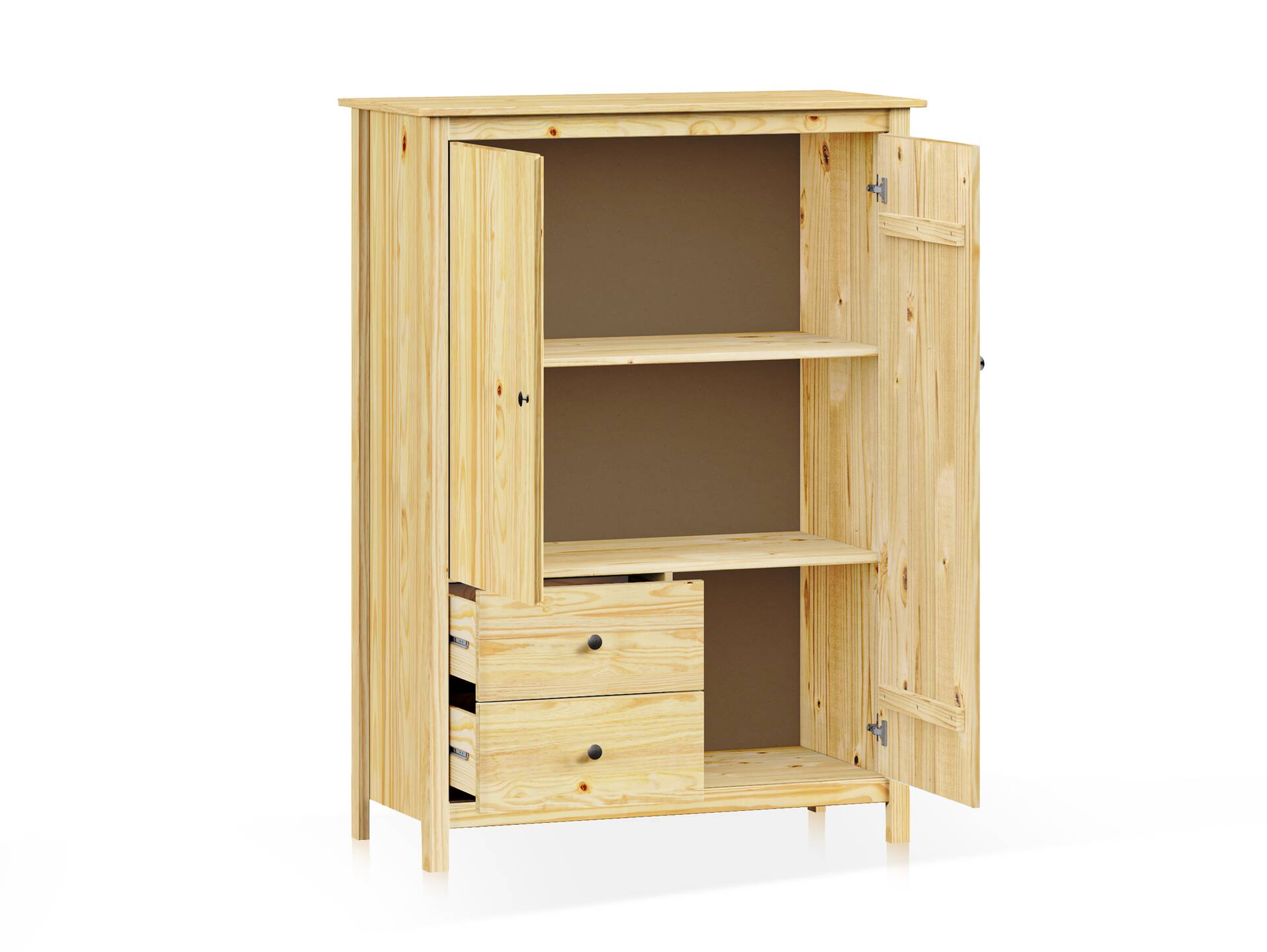 TOBINO Kleiderschrank/Wäscheschrank 2trg, Material Massivholz, Kiefer Kiefer natur | Metall