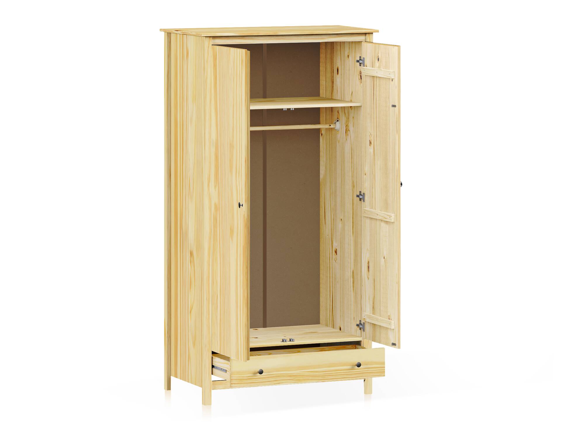 TOBINO Kleiderschrank, Material Massivholz, Kiefer Kiefer natur | Metall