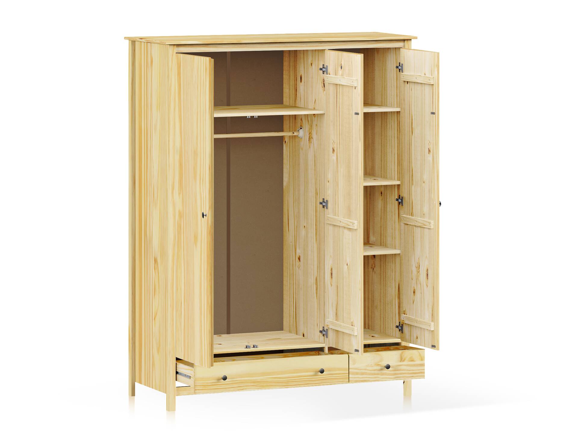 TOBINO Kleiderschrank 3trg, Material Massivholz, Kiefer Kiefer natur | Metall