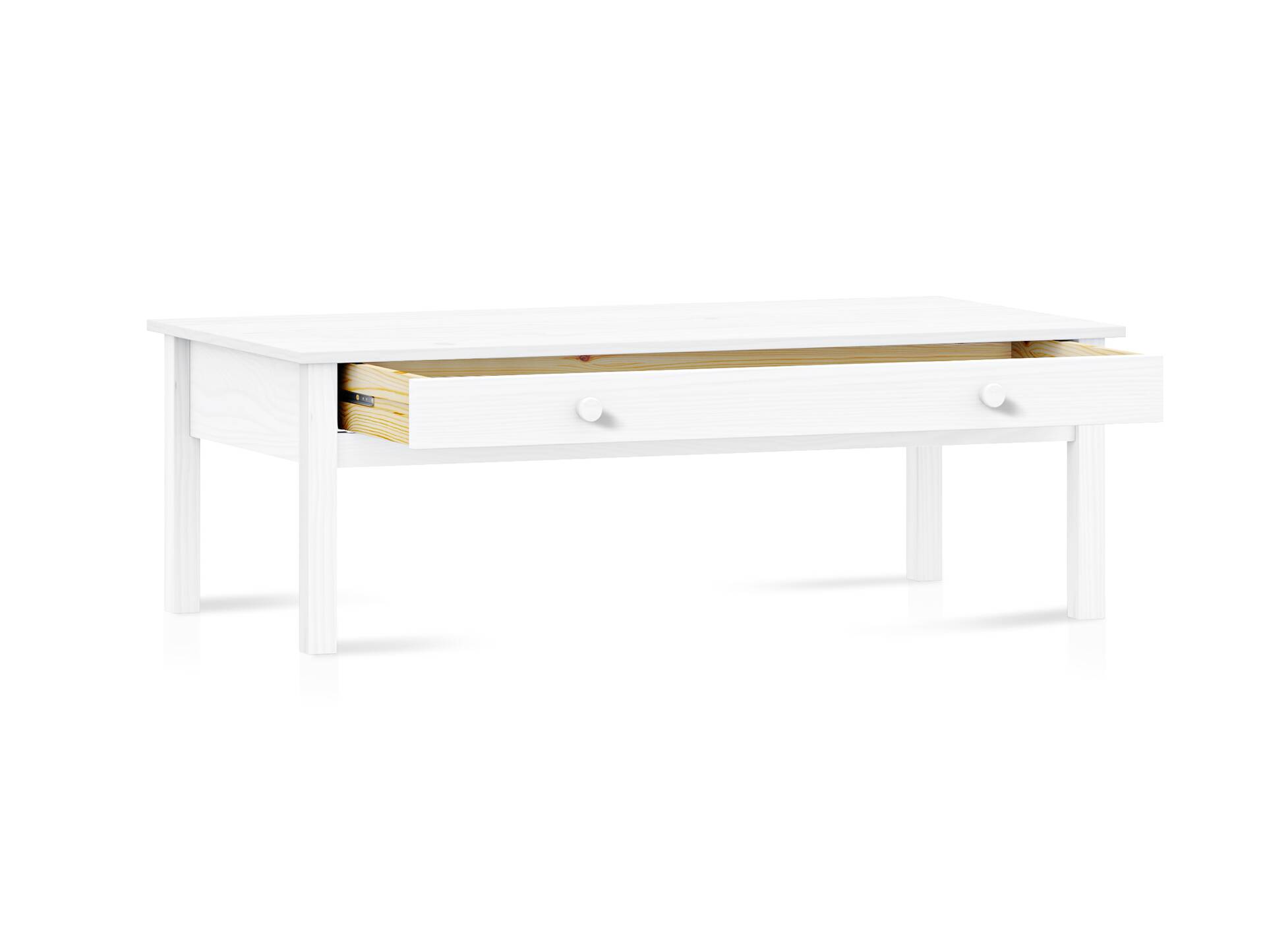 TOBINO Couchtisch mit Schublade,Material Massivholz, Kiefer Kiefer weiss | Holz