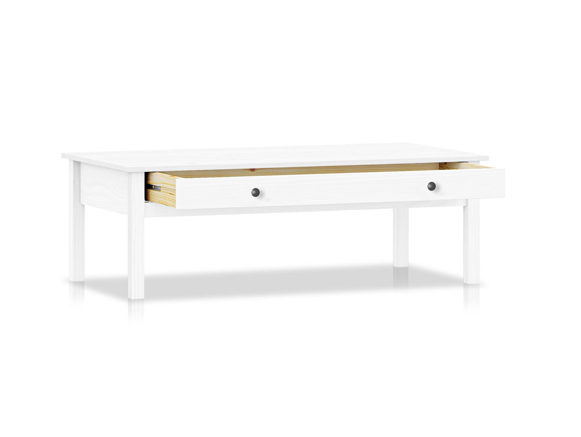 TOBINO Couchtisch mit Schublade,Material Massivholz, Kiefer Kiefer weiss