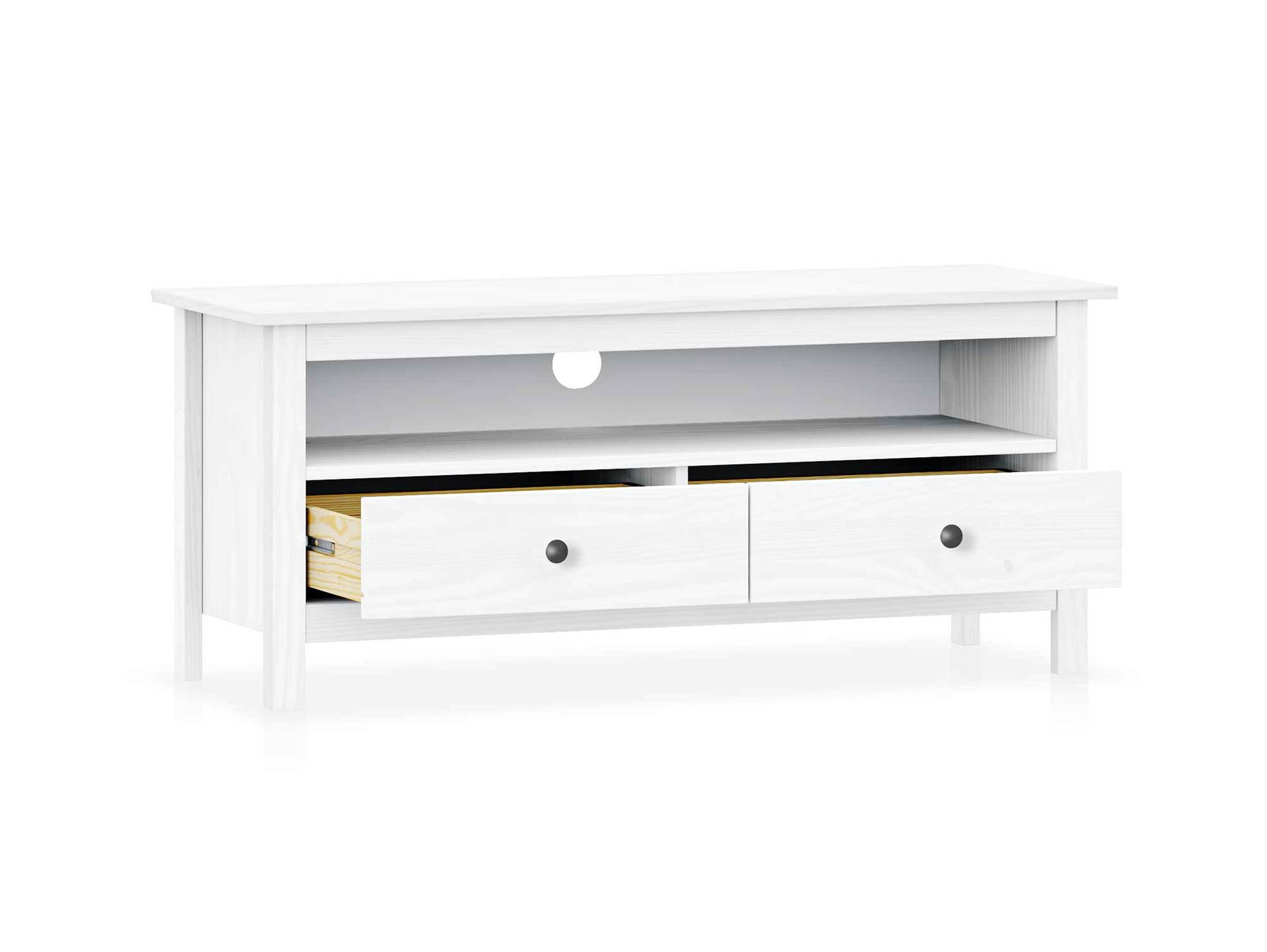 TOBINO Lowboard/TV-Board, Material Massivholz, Kiefer Kiefer weiss | Metall