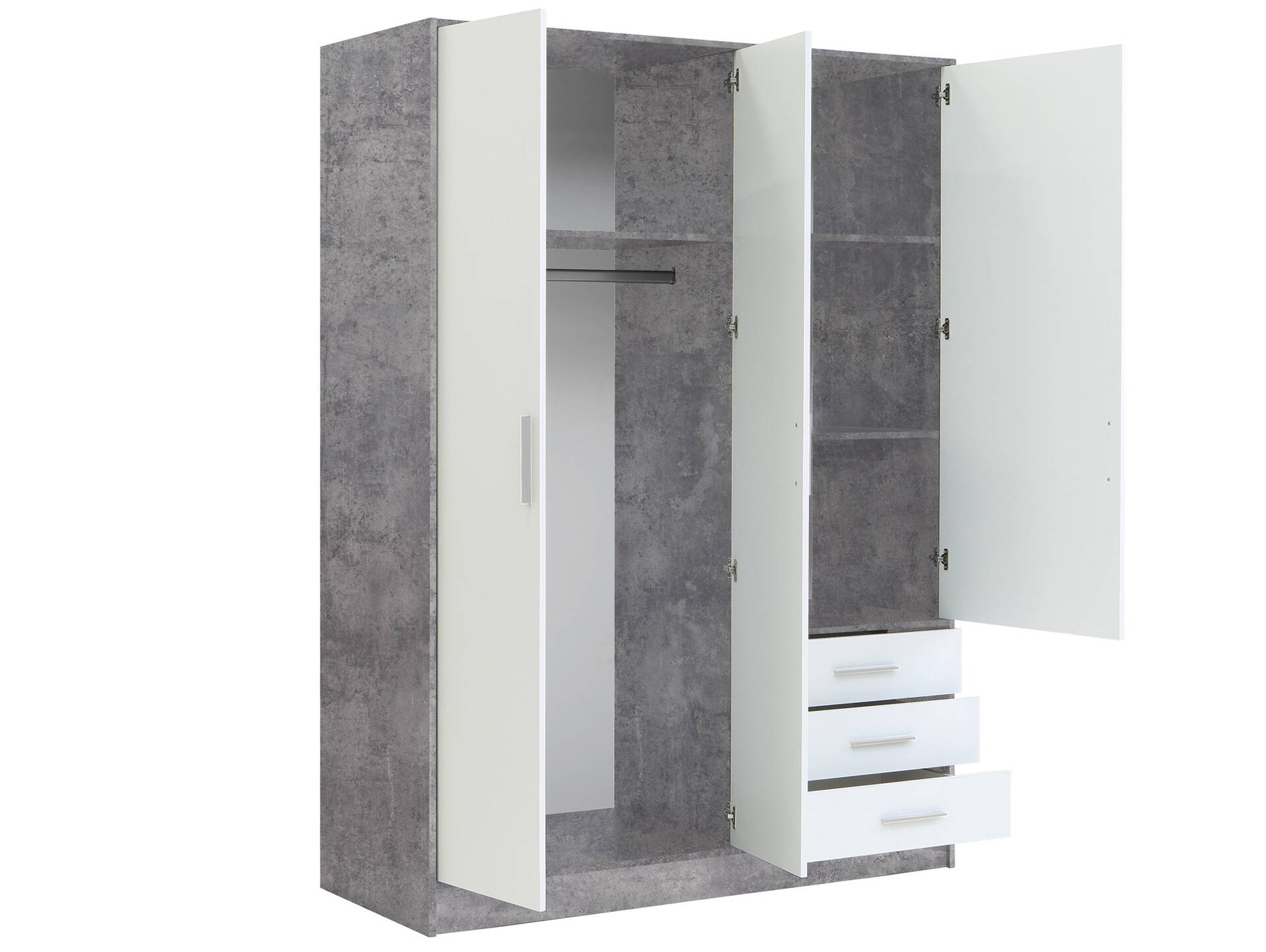JAMI Kleiderschrank 3-trg mit 3 Schubkästen, Material Dekorspanplatte betonfarbig / weiss