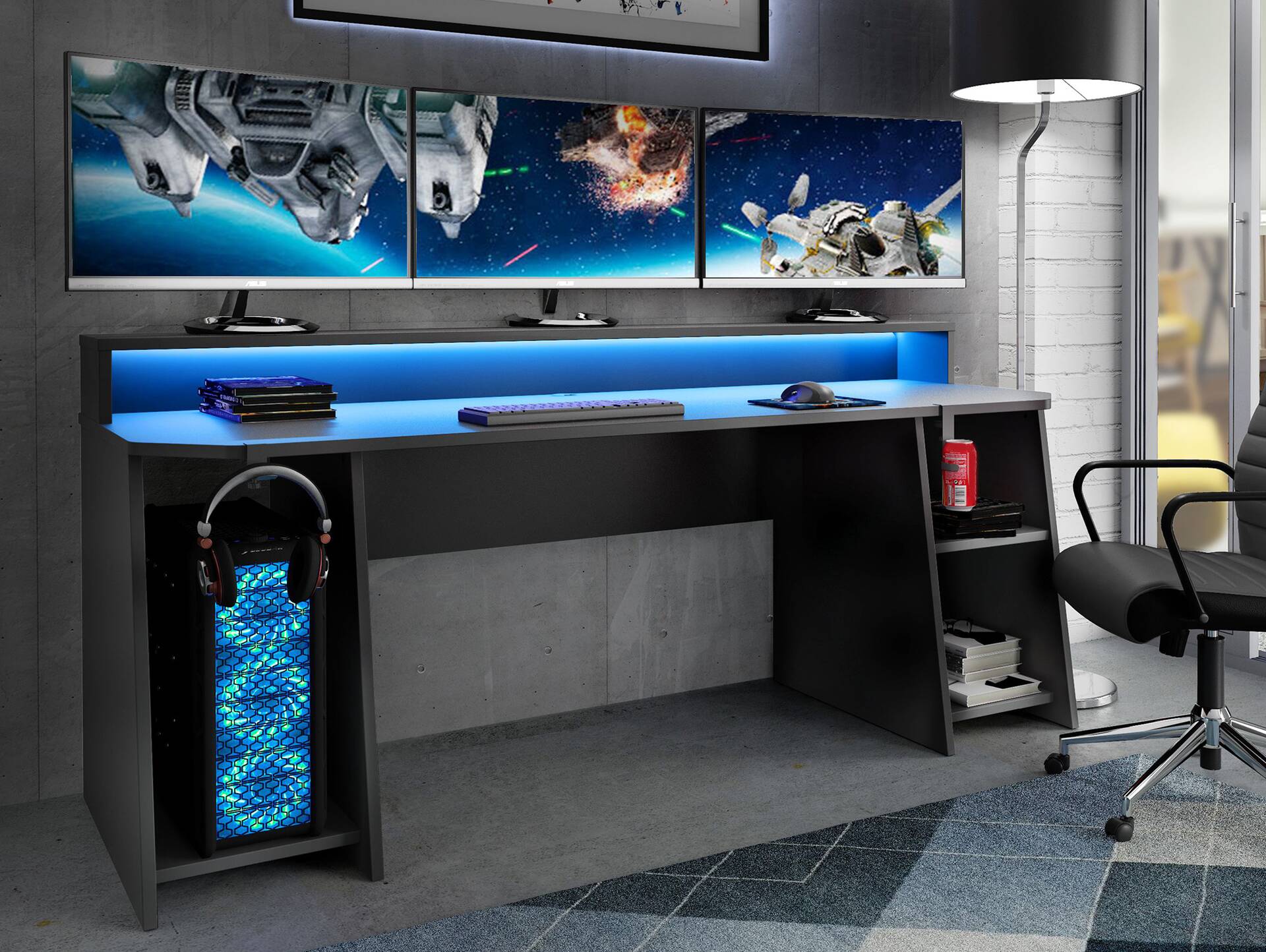 TEZO BIG II Gaming Schreibtisch 200 cm, Material Dekorspanplatte, schwarz 