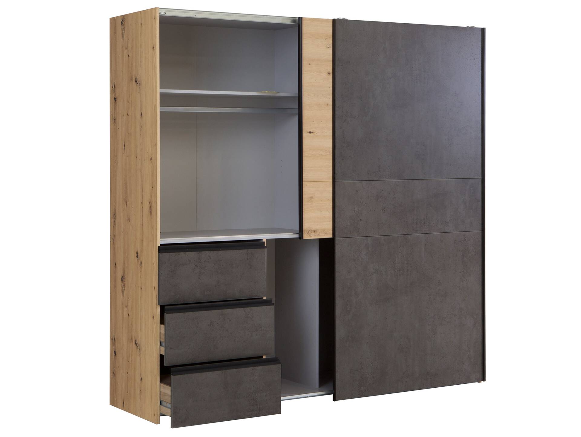 Schwebetürenschrank, grau Dekorspanplatte Material CESSANDRA Artisan eichefarbig /