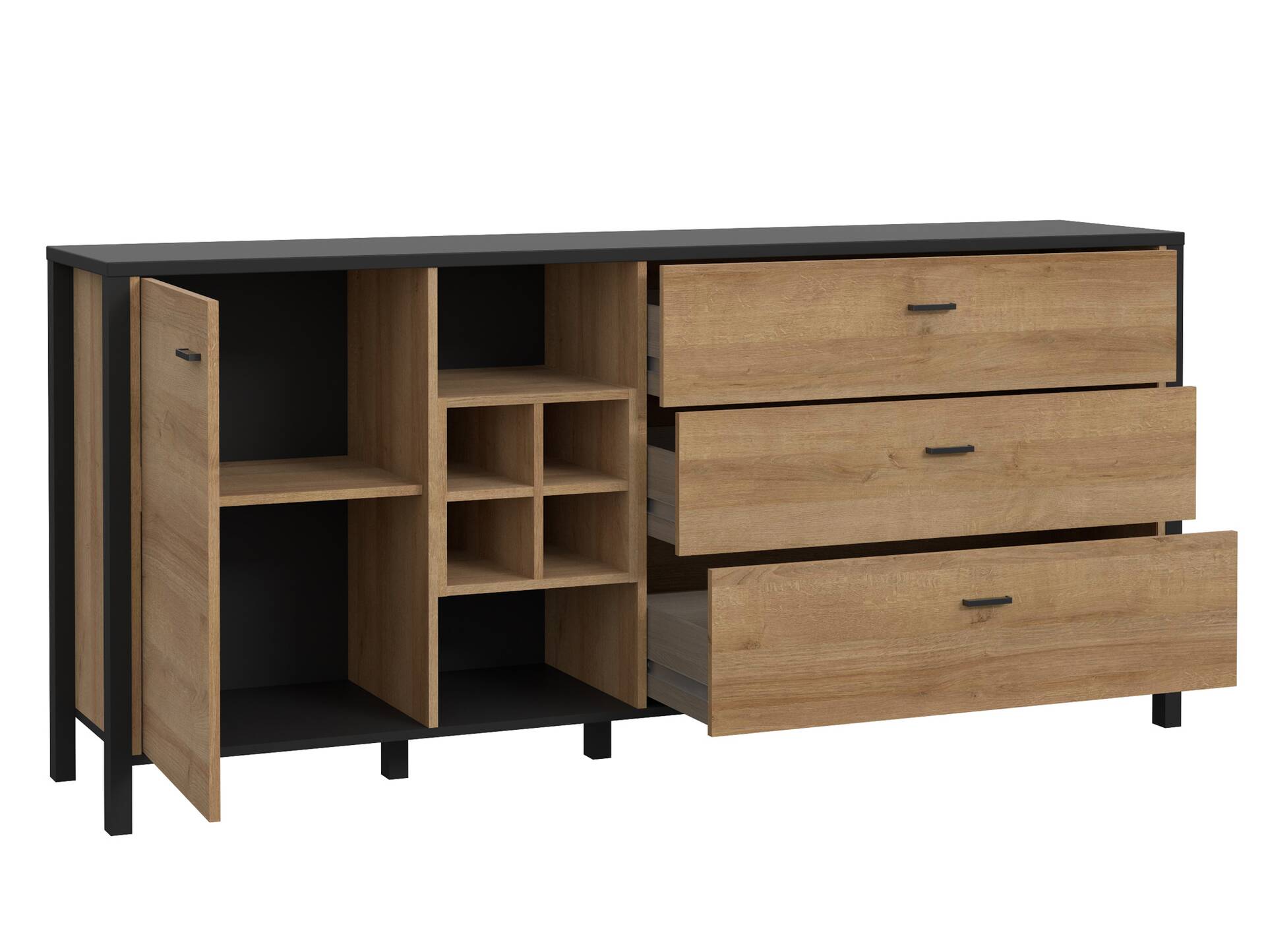 HAVANO Sideboard L II, Material Dekorspanplatte, Riviera Eichefarbig/schwarz 