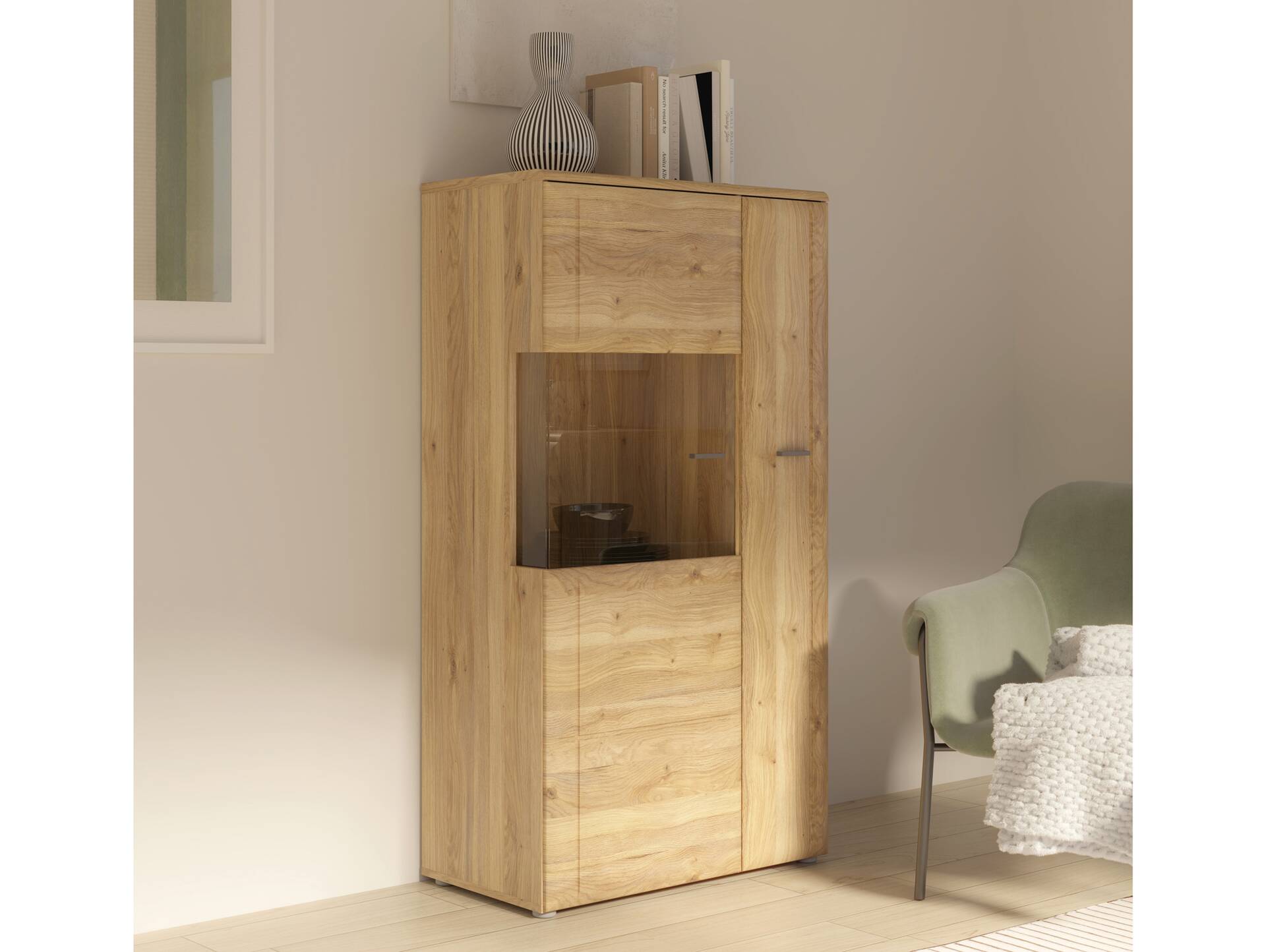AURELIO Vitrine L, Material Dekorspanplatte, Mauvella Eiche Nachbildung 