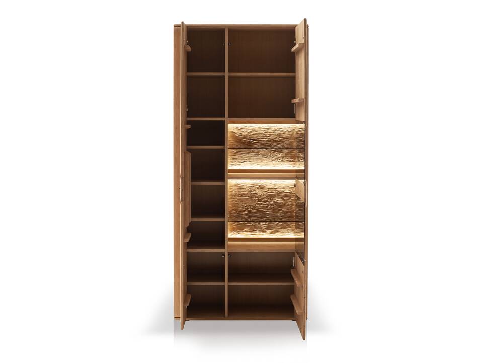ASKARO Kombi-Vitrine, Material Teilmassiv, Balkeneiche geölt 