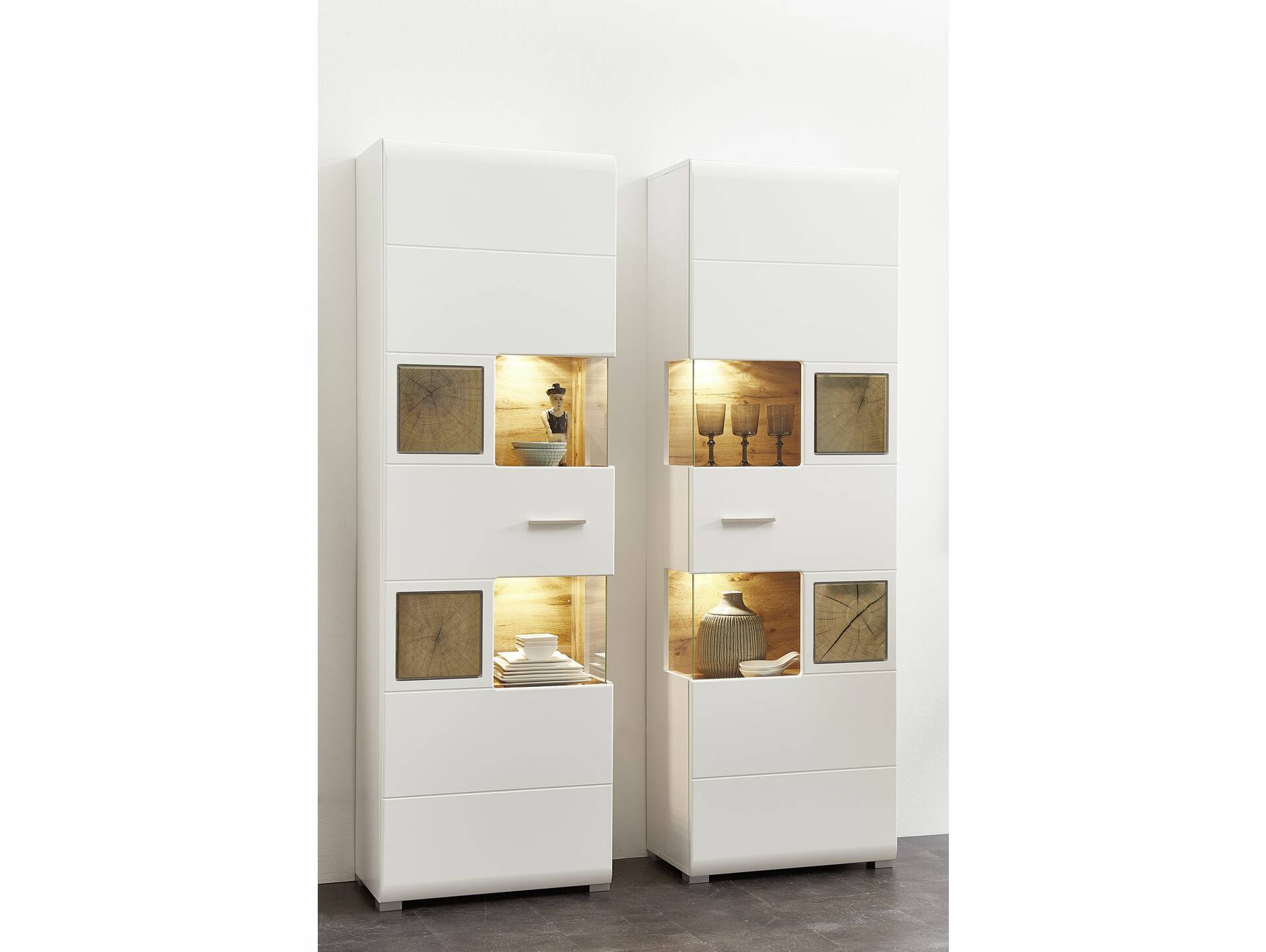 FELIPA Vitrine, Material MDF, weiss/eichefarbig / Hirnholz 