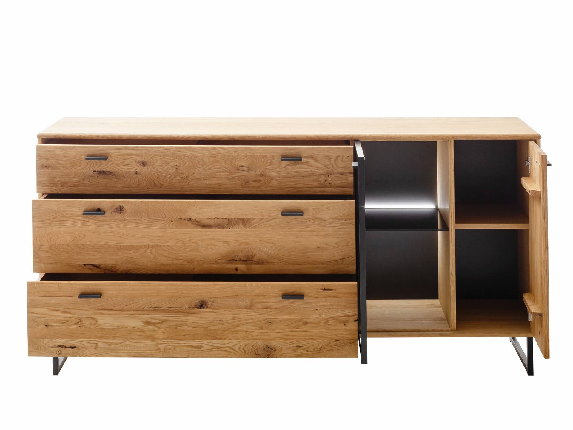 ALMERIO Sideboard, Wildeiche teilmassiv, anthrazitfarbig 