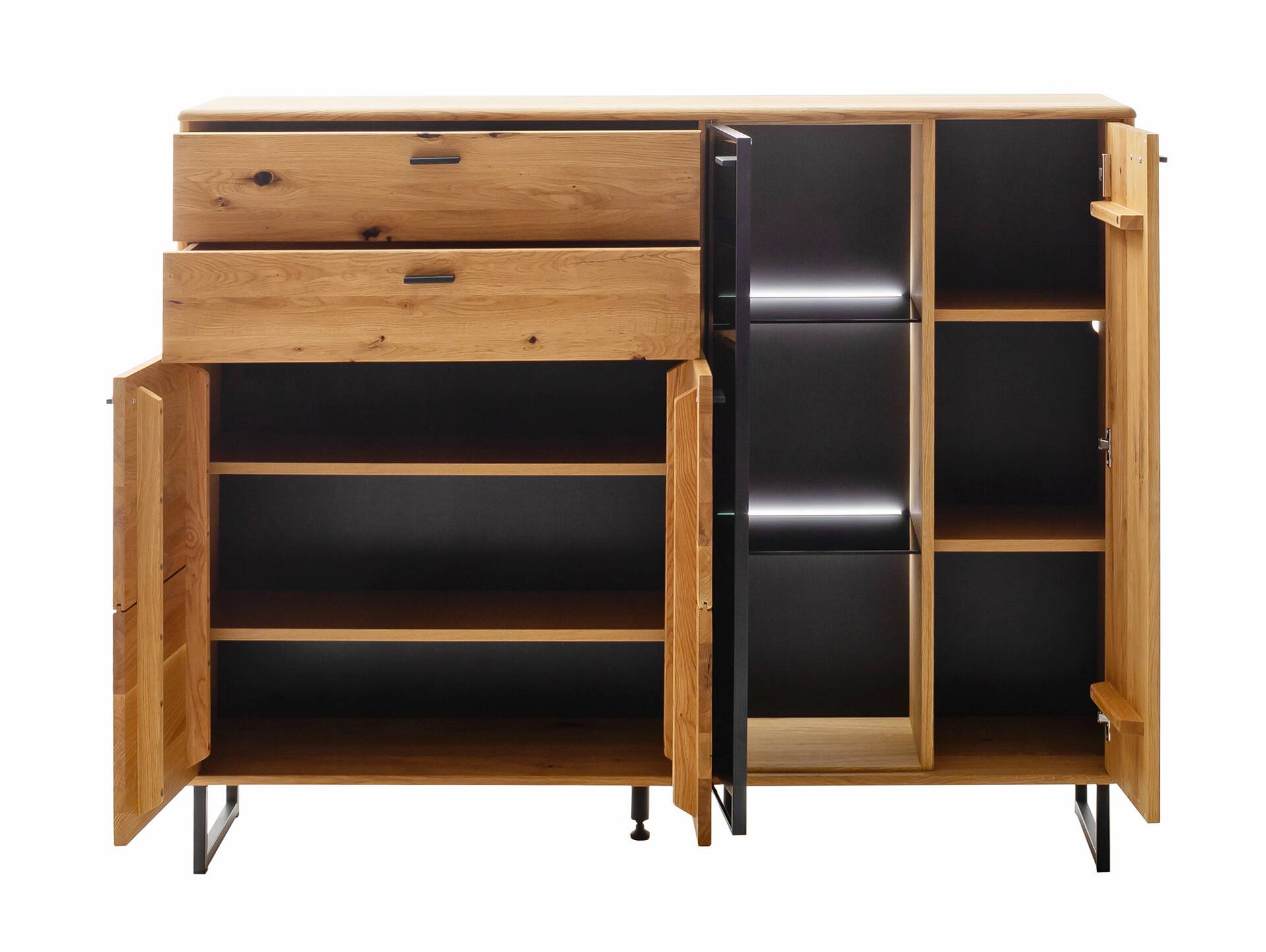 ALMERIO Highboard, Wildeiche teilmassiv, anthrazitfarbig 