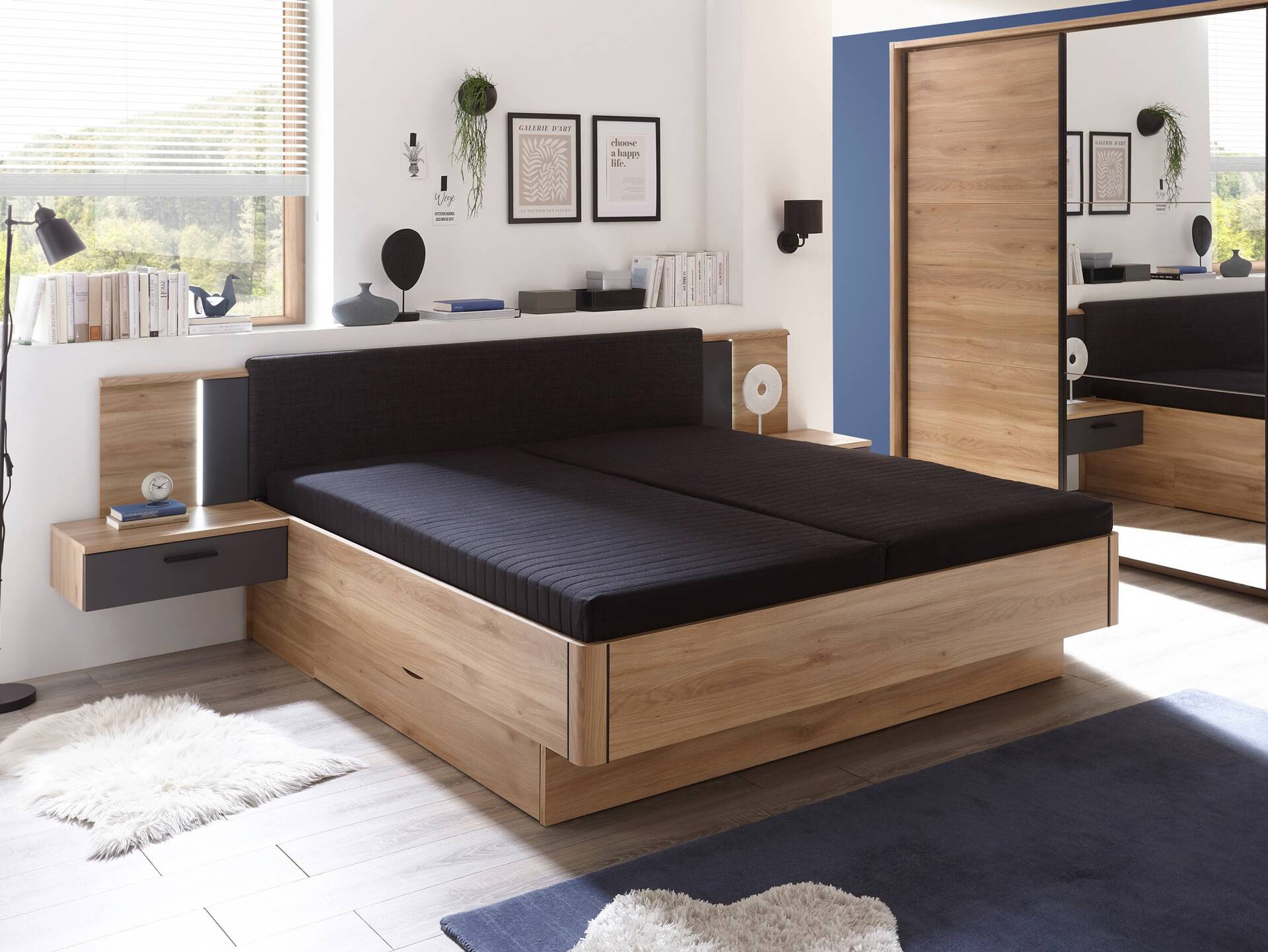 AUCKLAND Bettanlage 180x200 cm Maruvella Oak/Graphit 
