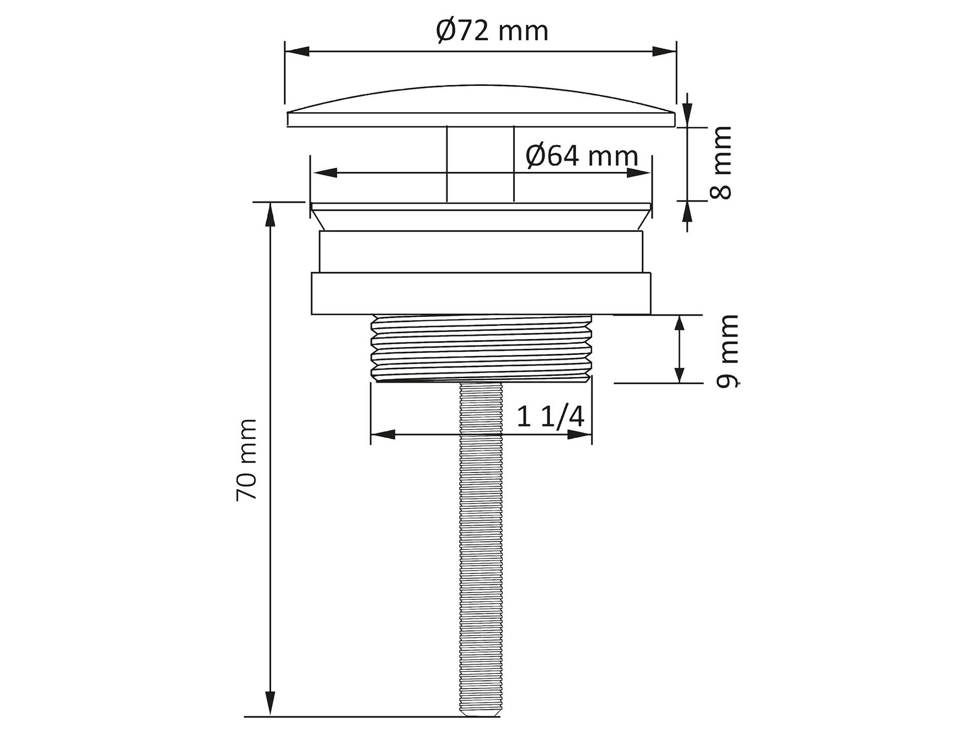 Ablaufventil für Waschbecken ohne Überlauf, 1/4", Material Messing Chrom matt